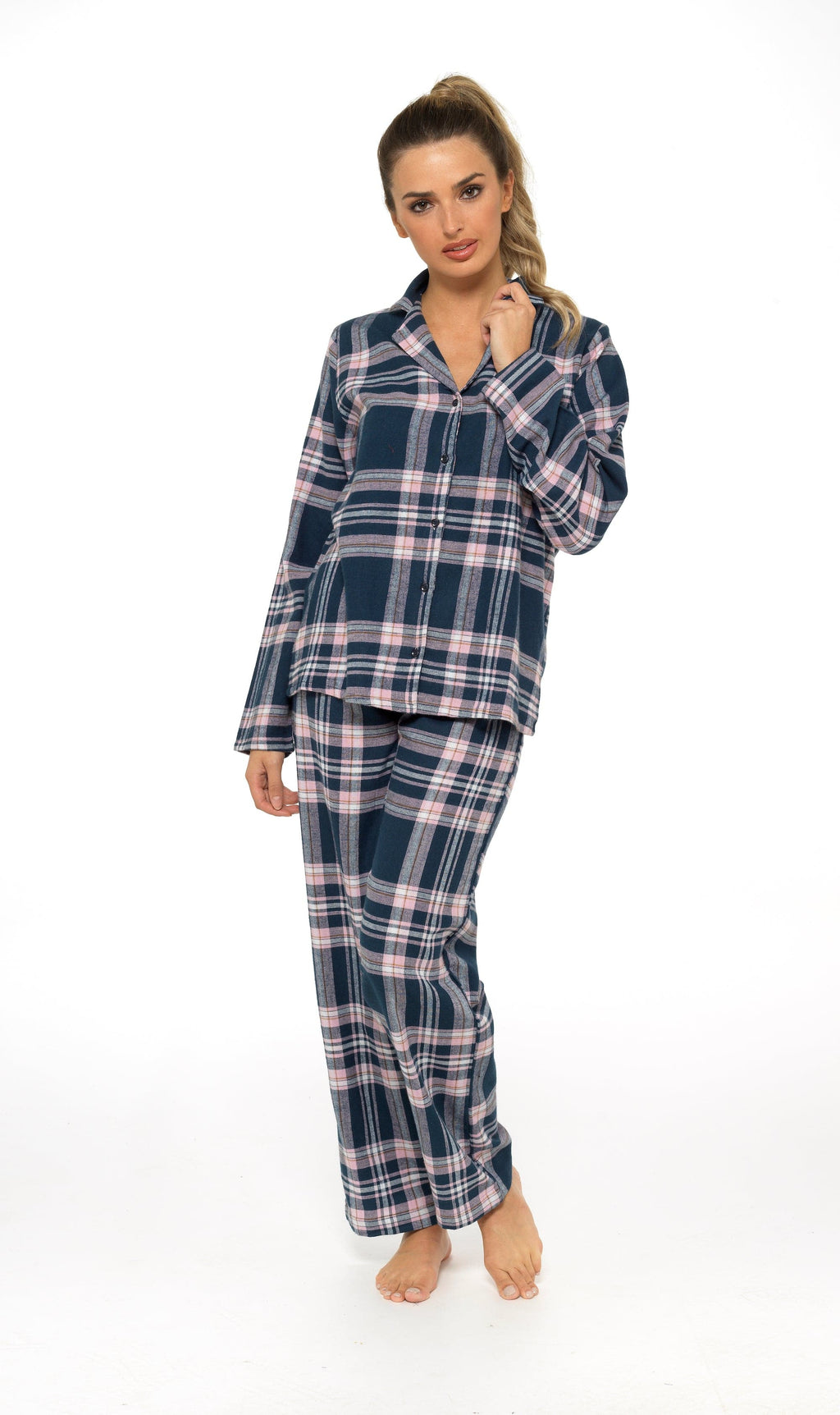OLIVIA ROCCO Women's Flannelette Check Pyjama Set Soft Brushed Cotton Cosy Easy-Care Nightwear Set