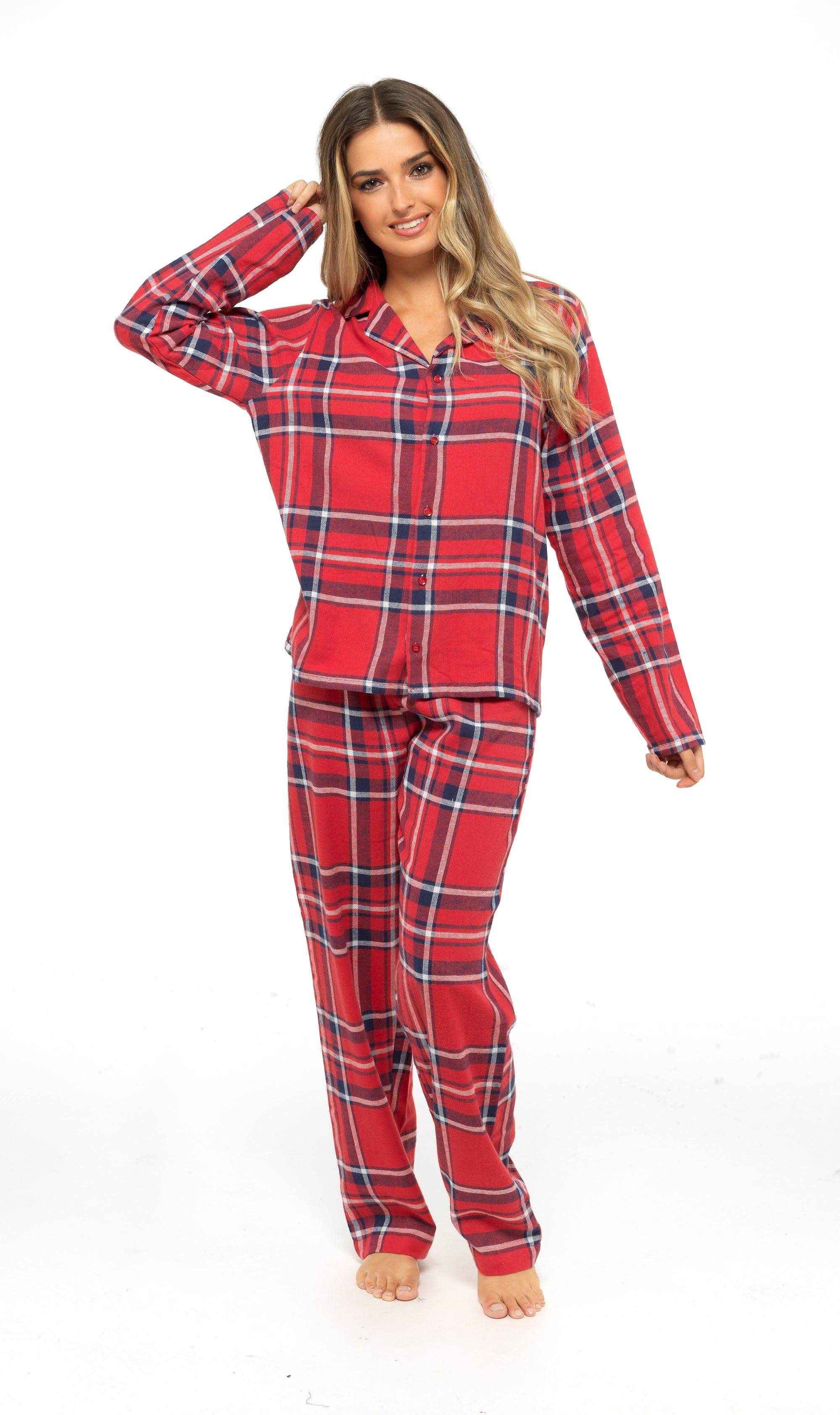 OLIVIA ROCCO Women's Flannelette Check Pyjama Set Soft Brushed Cotton Cosy Easy-Care Nightwear Set
