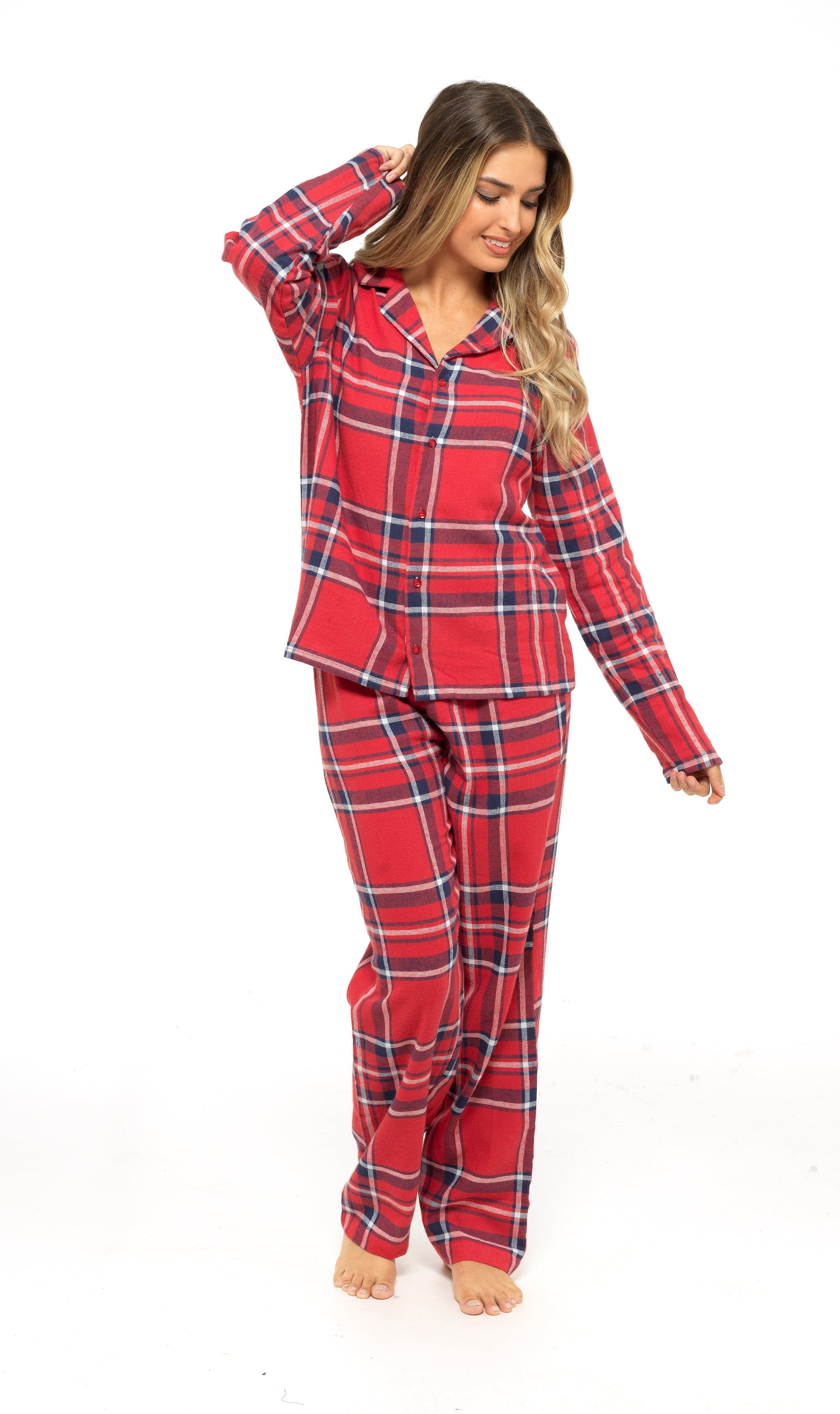 OLIVIA ROCCO Women's Flannelette Check Pyjama Set Soft Brushed Cotton Cosy Easy-Care Nightwear Set