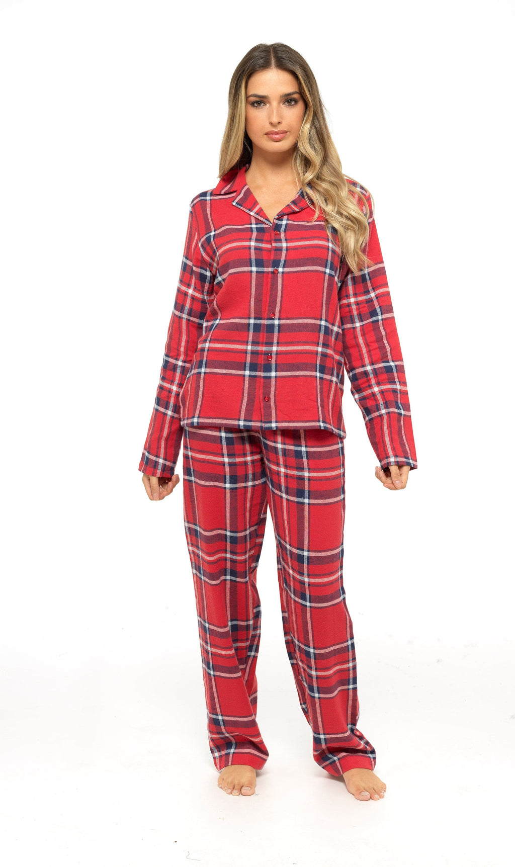 OLIVIA ROCCO Women's Flannelette Check Pyjama Set Soft Brushed Cotton Cosy Easy-Care Nightwear Set