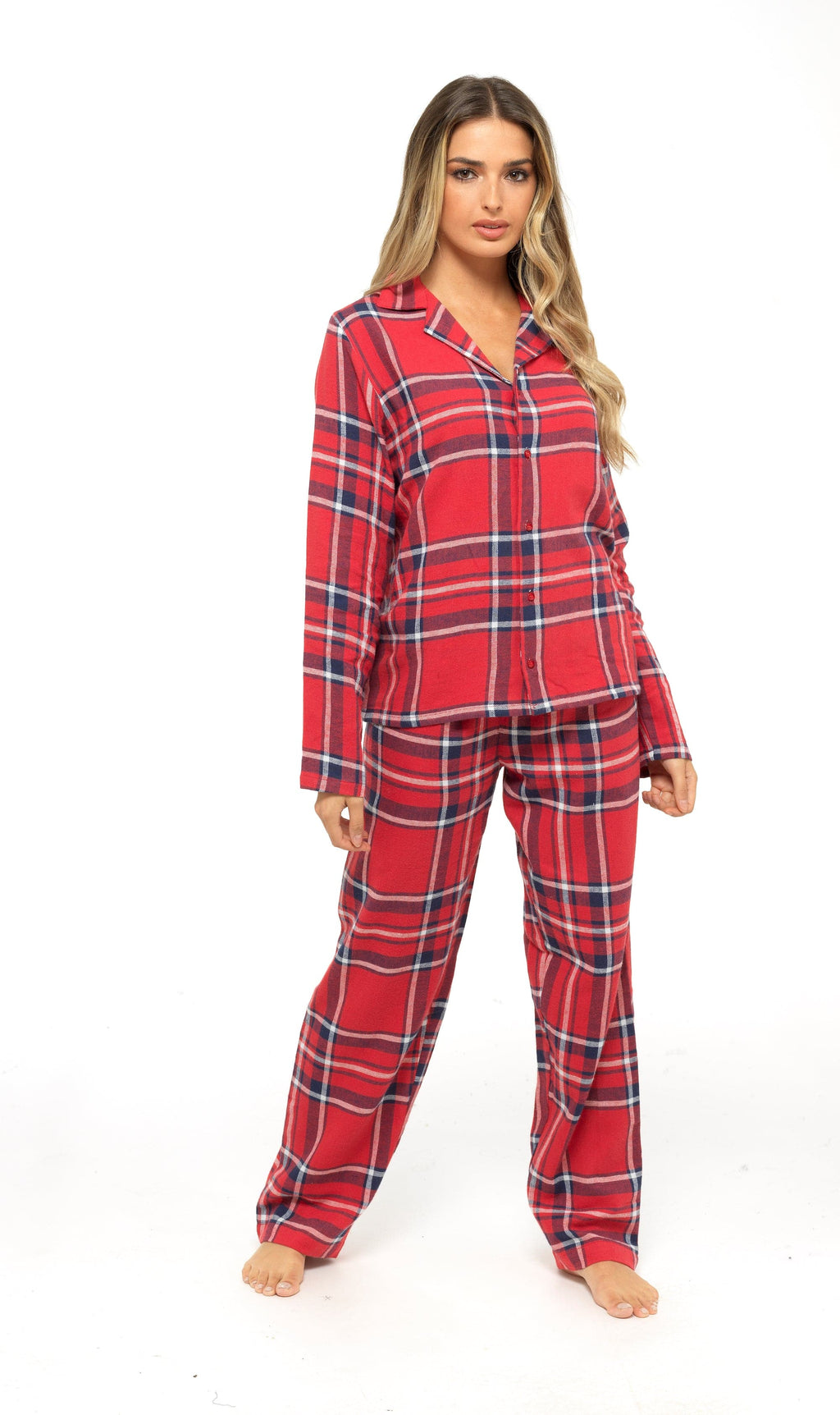 OLIVIA ROCCO Women's Flannelette Check Pyjama Set Soft Brushed Cotton Cosy Easy-Care Nightwear Set