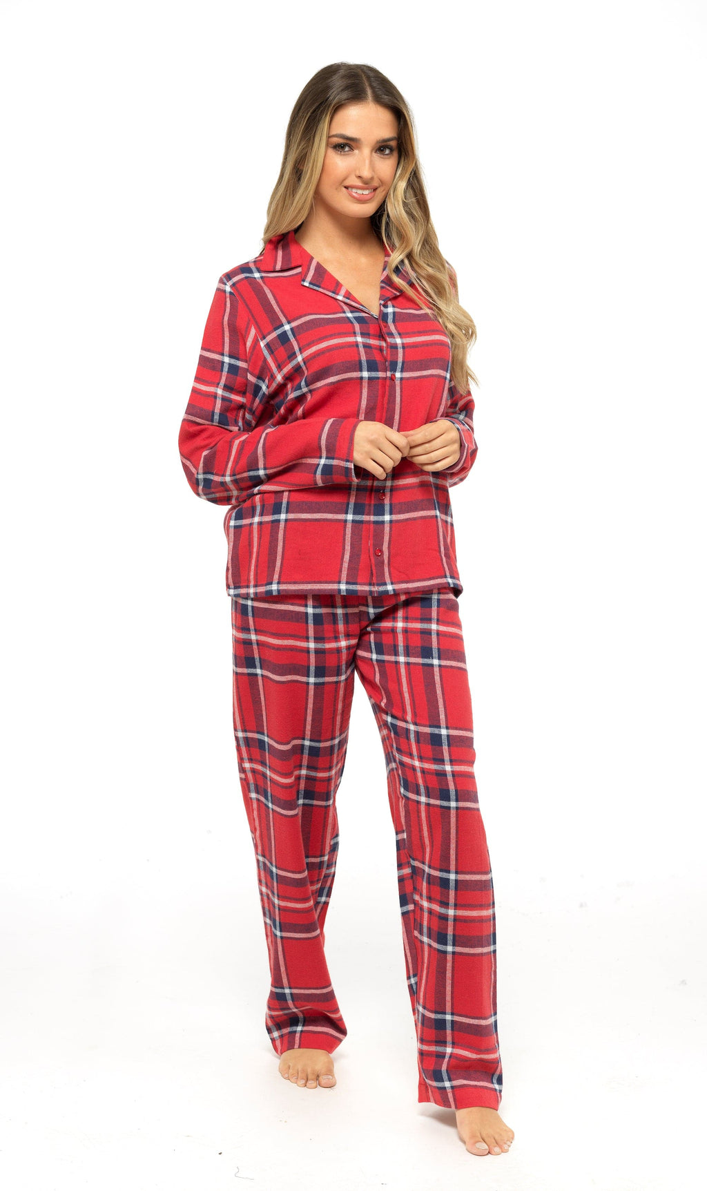 OLIVIA ROCCO Women's Flannelette Check Pyjama Set Soft Brushed Cotton Cosy Easy-Care Nightwear Set