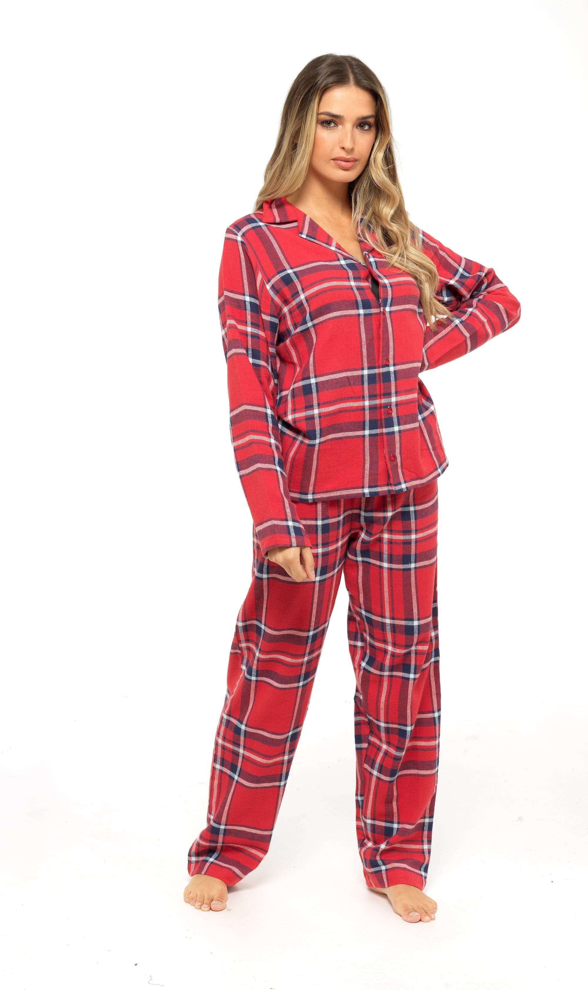 OLIVIA ROCCO Women's Flannelette Check Pyjama Set Soft Brushed Cotton Cosy Easy-Care Nightwear Set