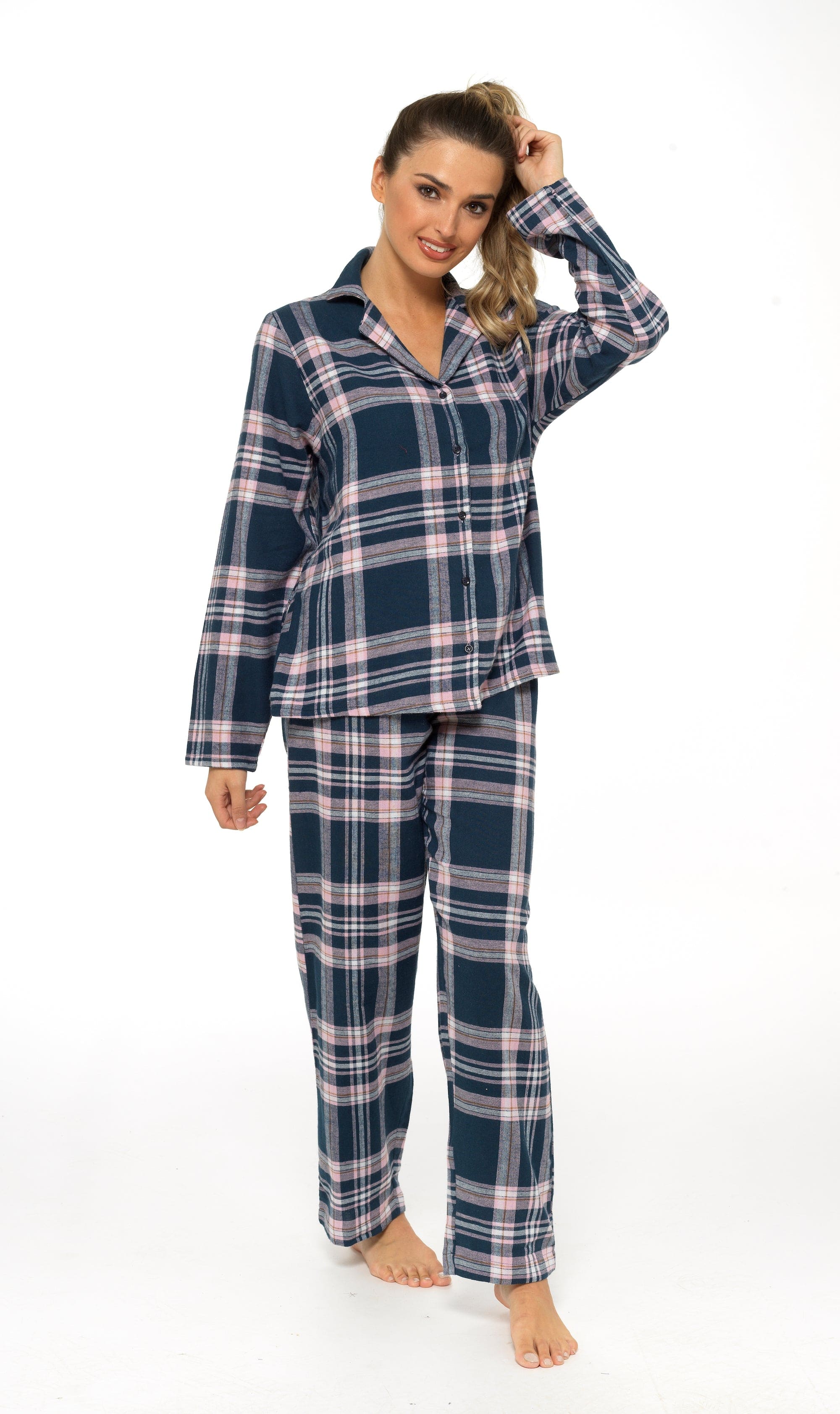 OLIVIA ROCCO Women's Flannelette Check Pyjama Set Soft Brushed Cotton Cosy Easy-Care Nightwear Set
