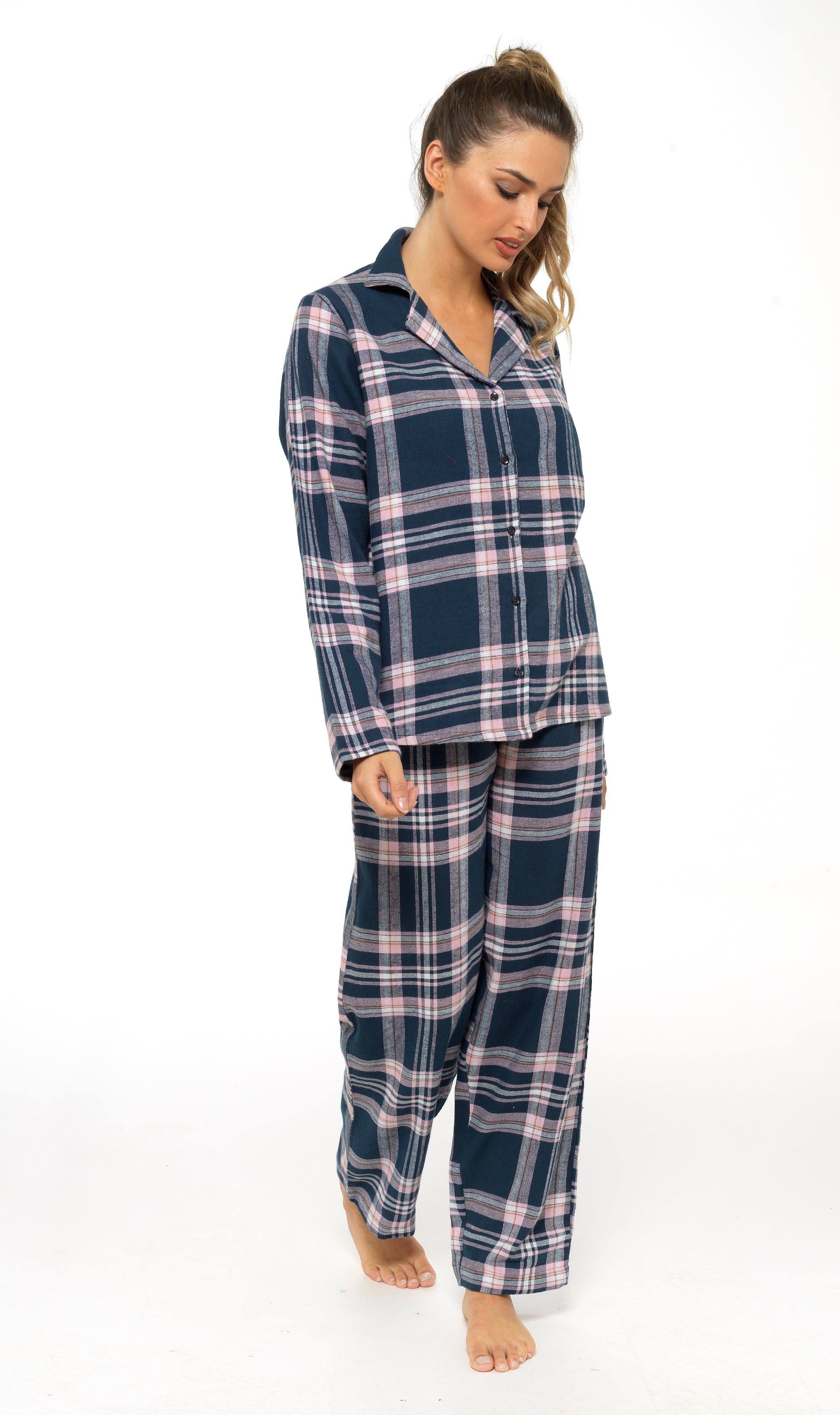 OLIVIA ROCCO Women's Flannelette Check Pyjama Set Soft Brushed Cotton Cosy Easy-Care Nightwear Set