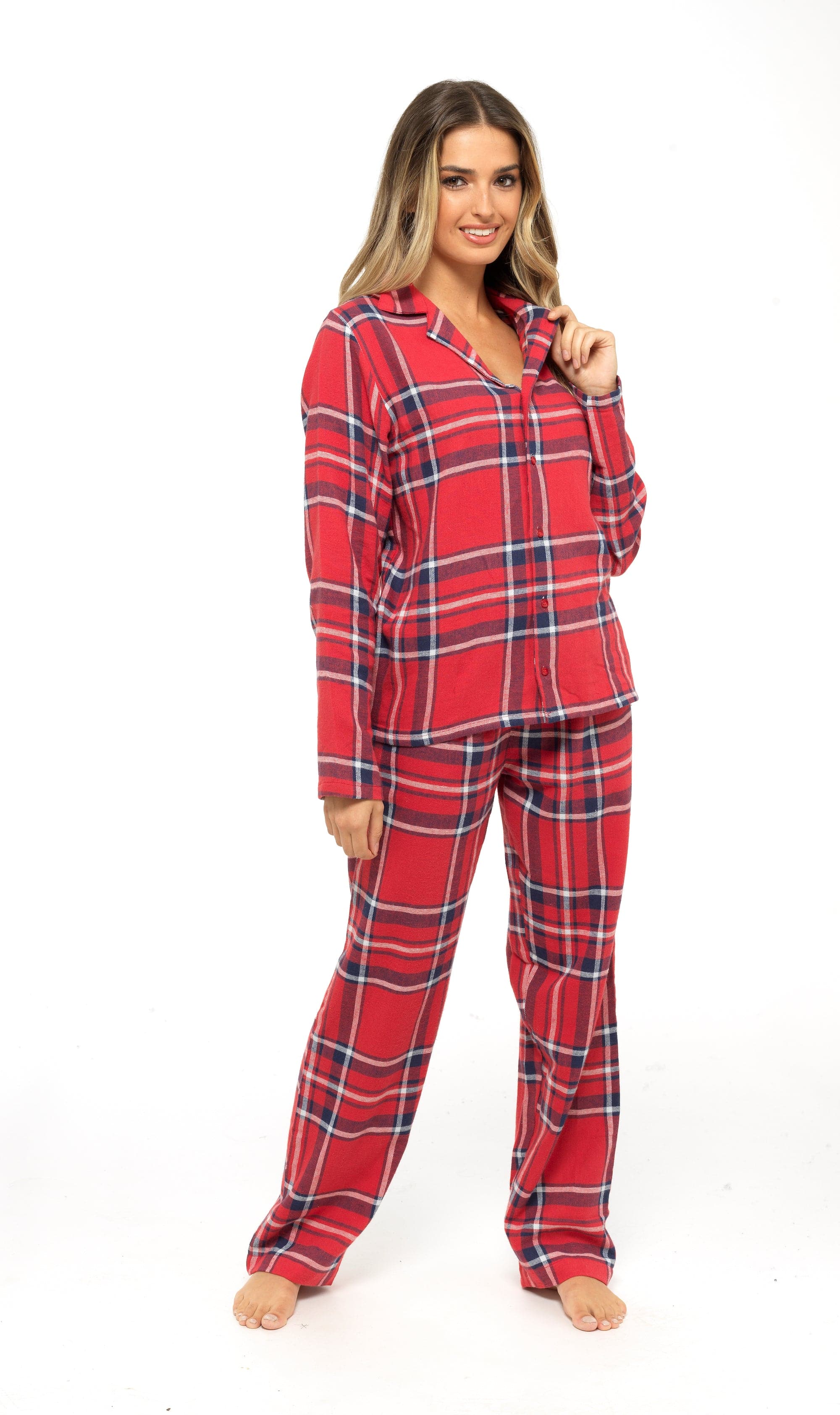 OLIVIA ROCCO Women's Flannelette Check Pyjama Set Soft Brushed Cotton Cosy Easy-Care Nightwear Set