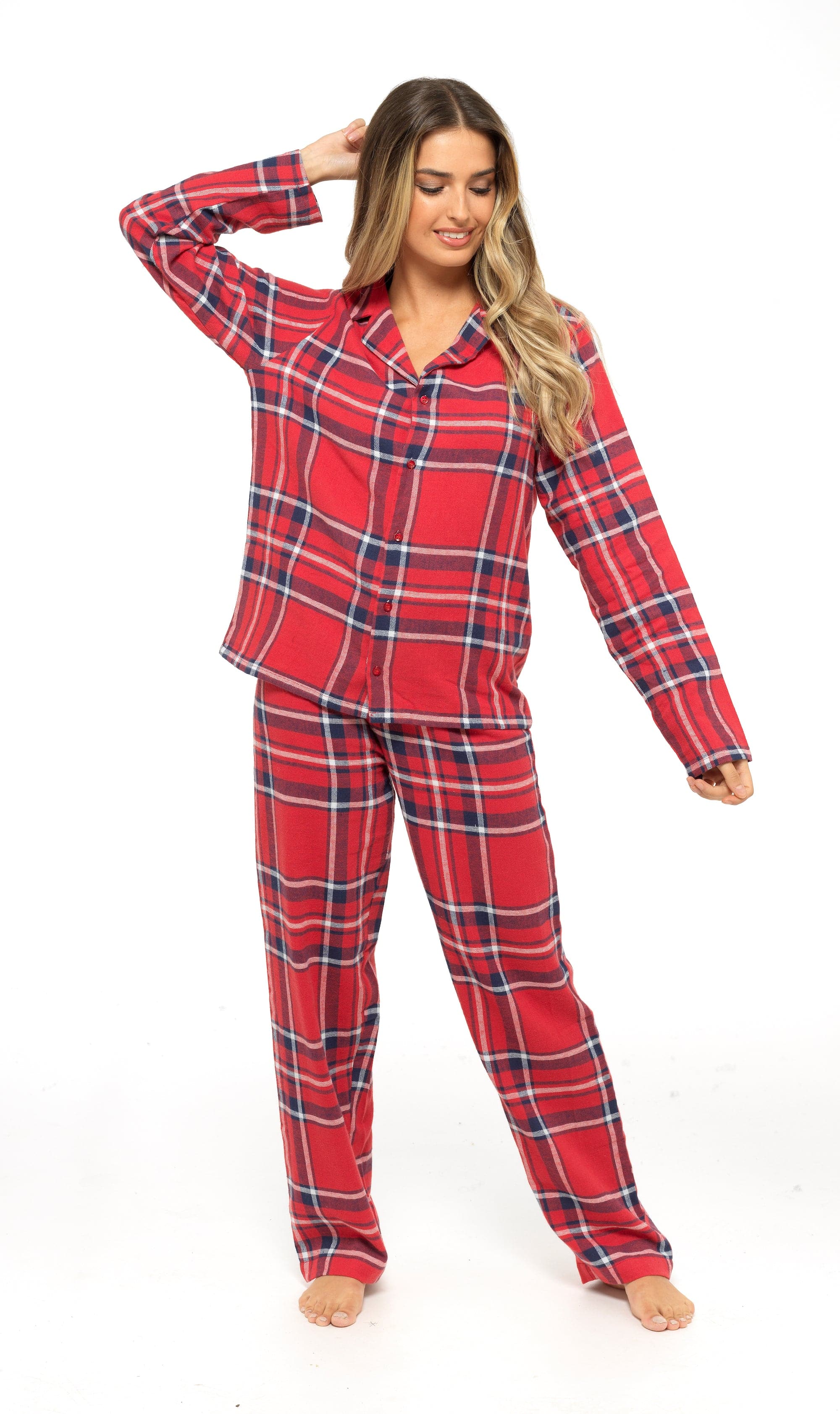 OLIVIA ROCCO Women's Flannelette Check Pyjama Set Soft Brushed Cotton Cosy Easy-Care Nightwear Set