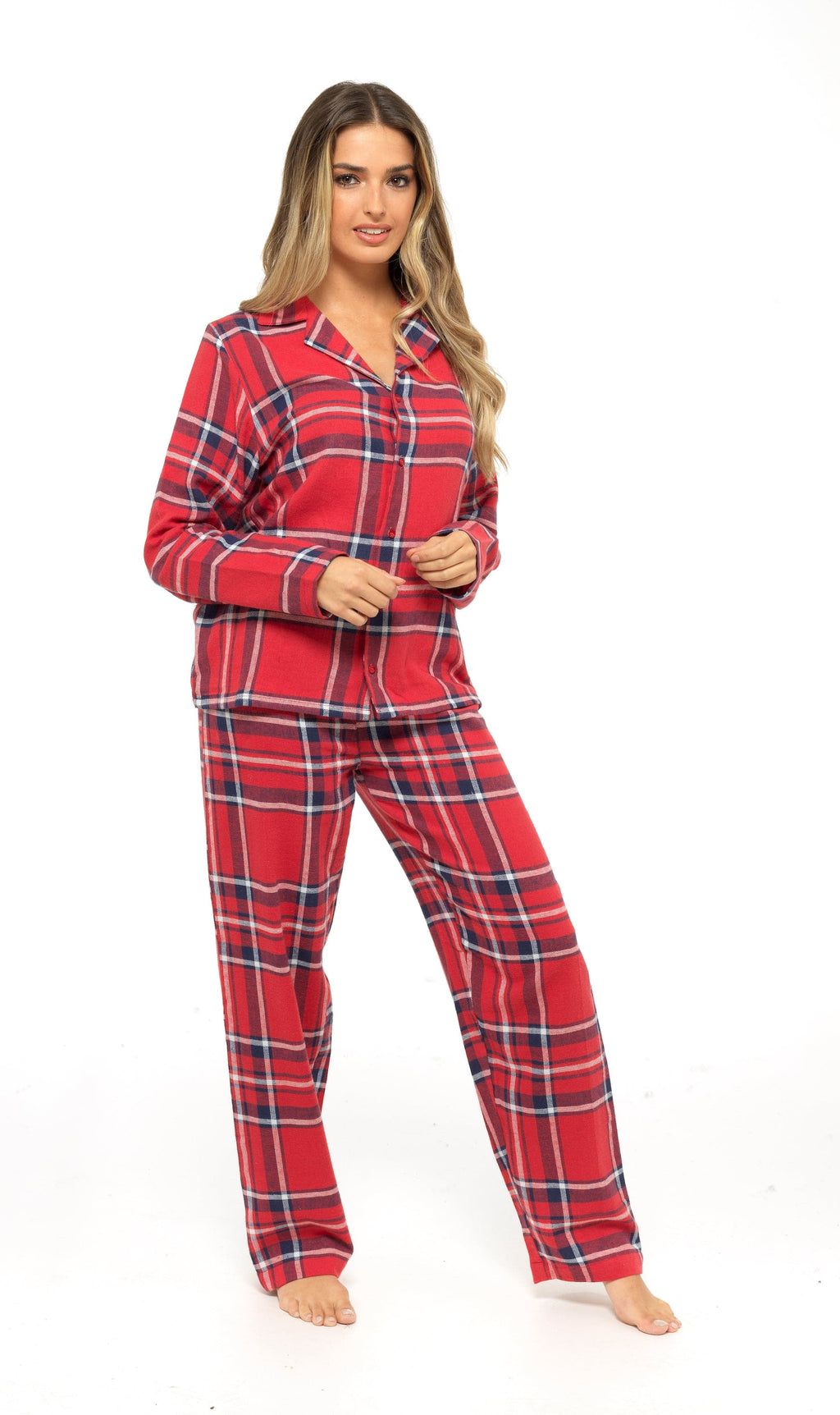 OLIVIA ROCCO Women's Flannelette Check Pyjama Set Soft Brushed Cotton Cosy Easy-Care Nightwear Set