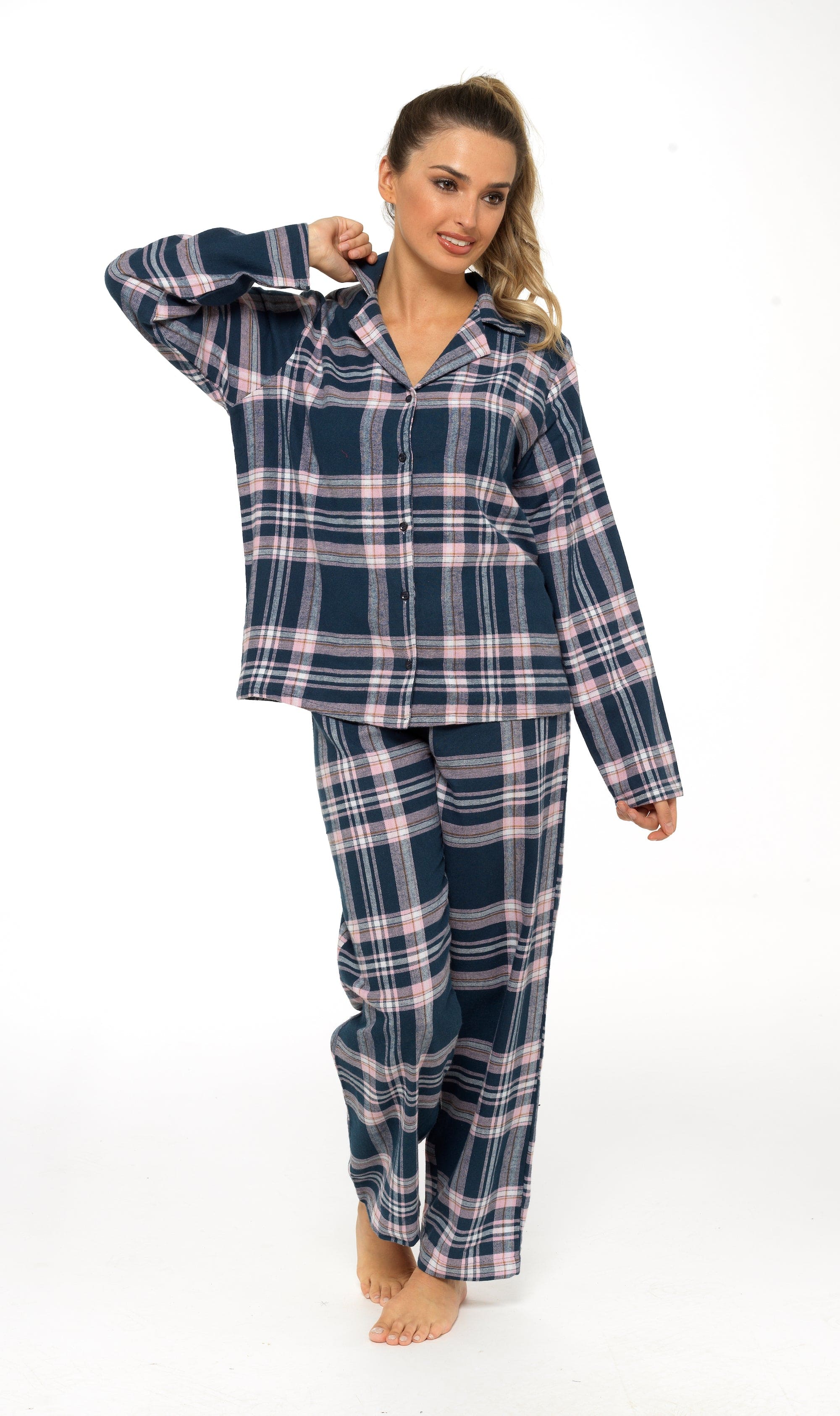 OLIVIA ROCCO Women's Flannelette Check Pyjama Set Soft Brushed Cotton Cosy Easy-Care Nightwear Set
