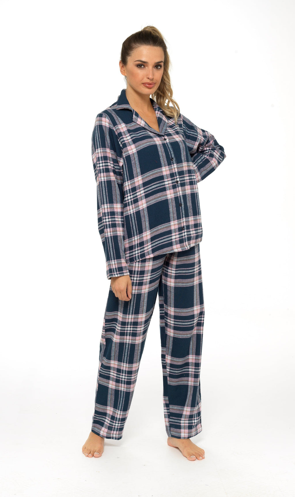OLIVIA ROCCO Women's Flannelette Check Pyjama Set Soft Brushed Cotton Cosy Easy-Care Nightwear Set