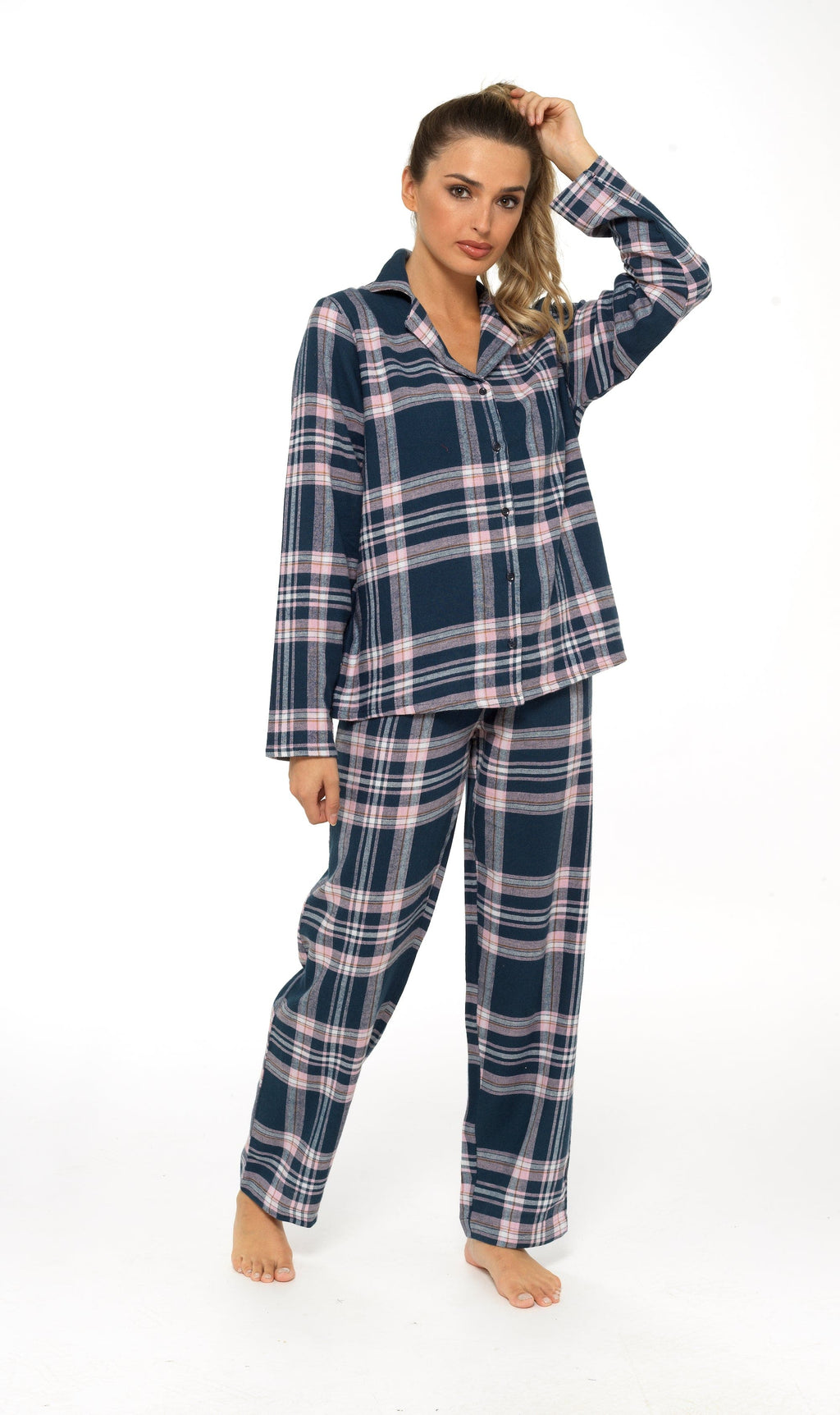 OLIVIA ROCCO Women's Flannelette Check Pyjama Set Soft Brushed Cotton Cosy Easy-Care Nightwear Set