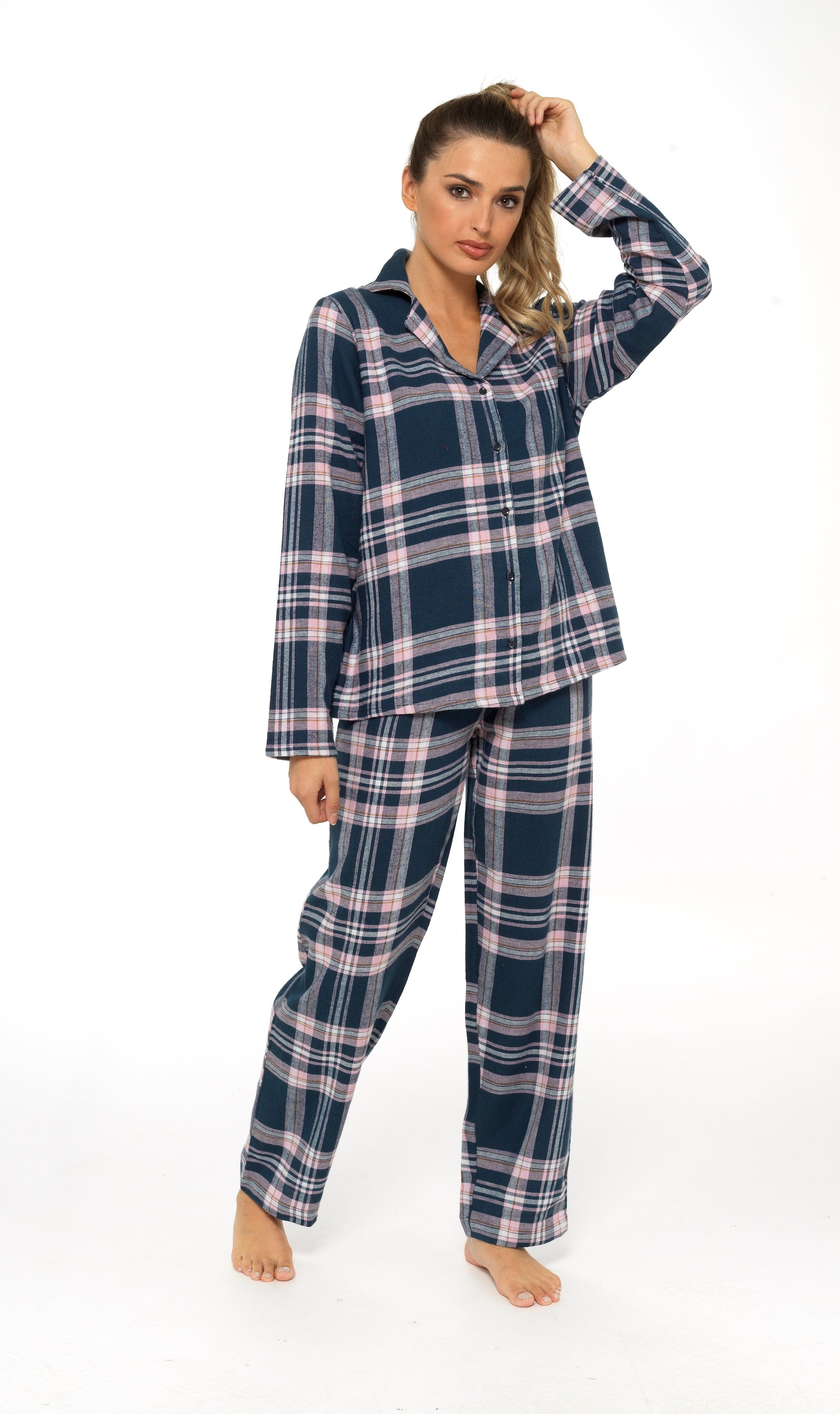 OLIVIA ROCCO Women's Flannelette Check Pyjama Set Soft Brushed Cotton Cosy Easy-Care Nightwear Set