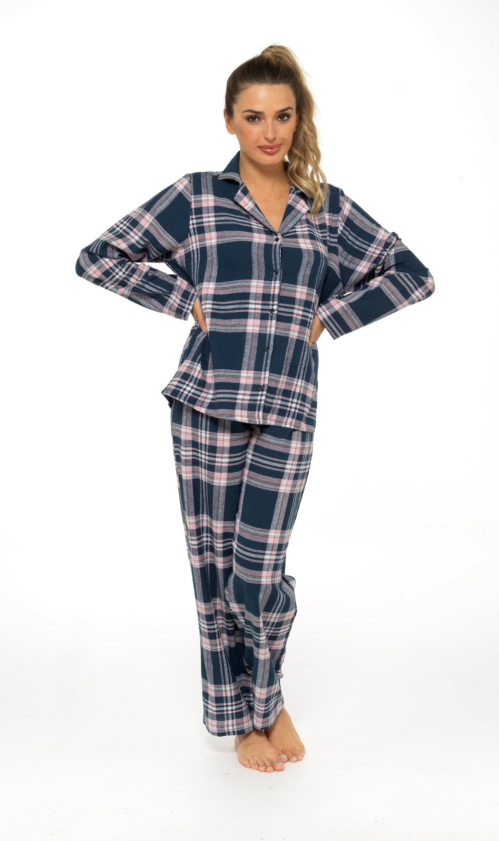 OLIVIA ROCCO Women's Flannelette Check Pyjama Set Soft Brushed Cotton Cosy Easy-Care Nightwear Set