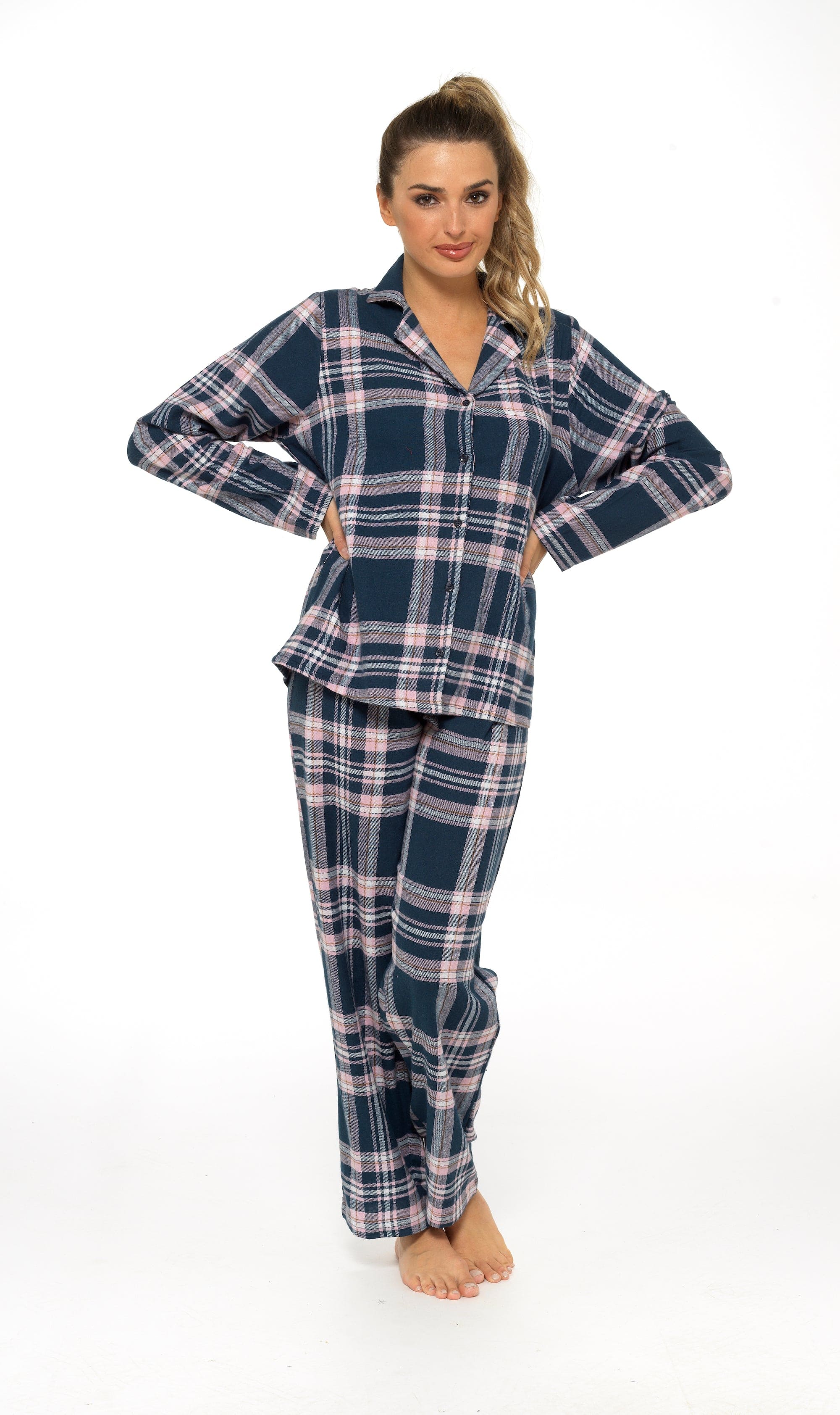 OLIVIA ROCCO Women's Flannelette Check Pyjama Set Soft Brushed Cotton Cosy Easy-Care Nightwear Set