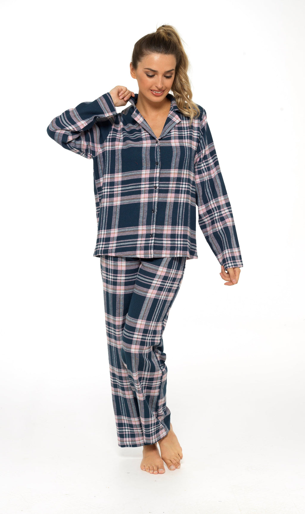 OLIVIA ROCCO Women's Flannelette Check Pyjama Set Soft Brushed Cotton Cosy Easy-Care Nightwear Set