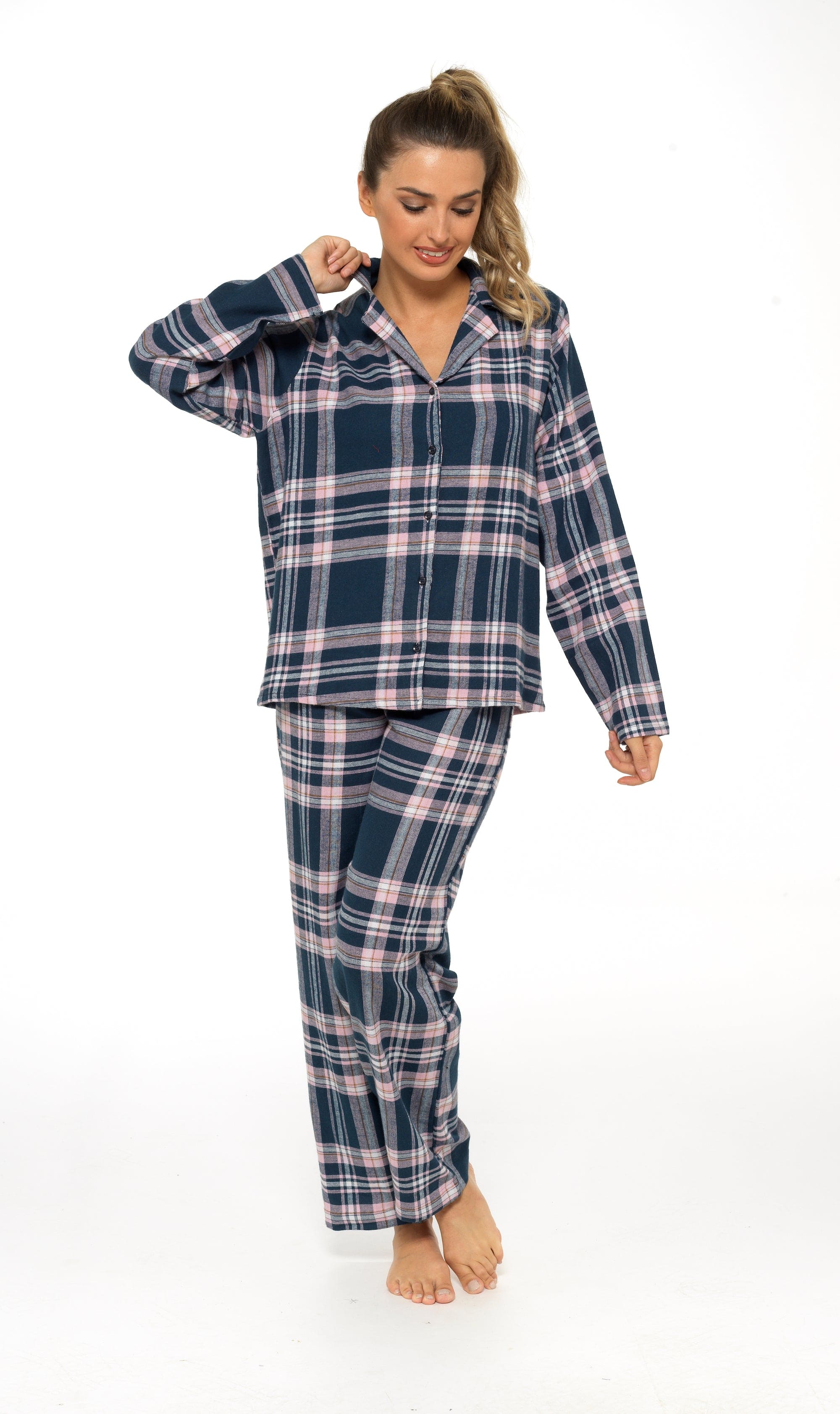 OLIVIA ROCCO Women's Flannelette Check Pyjama Set Soft Brushed Cotton Cosy Easy-Care Nightwear Set