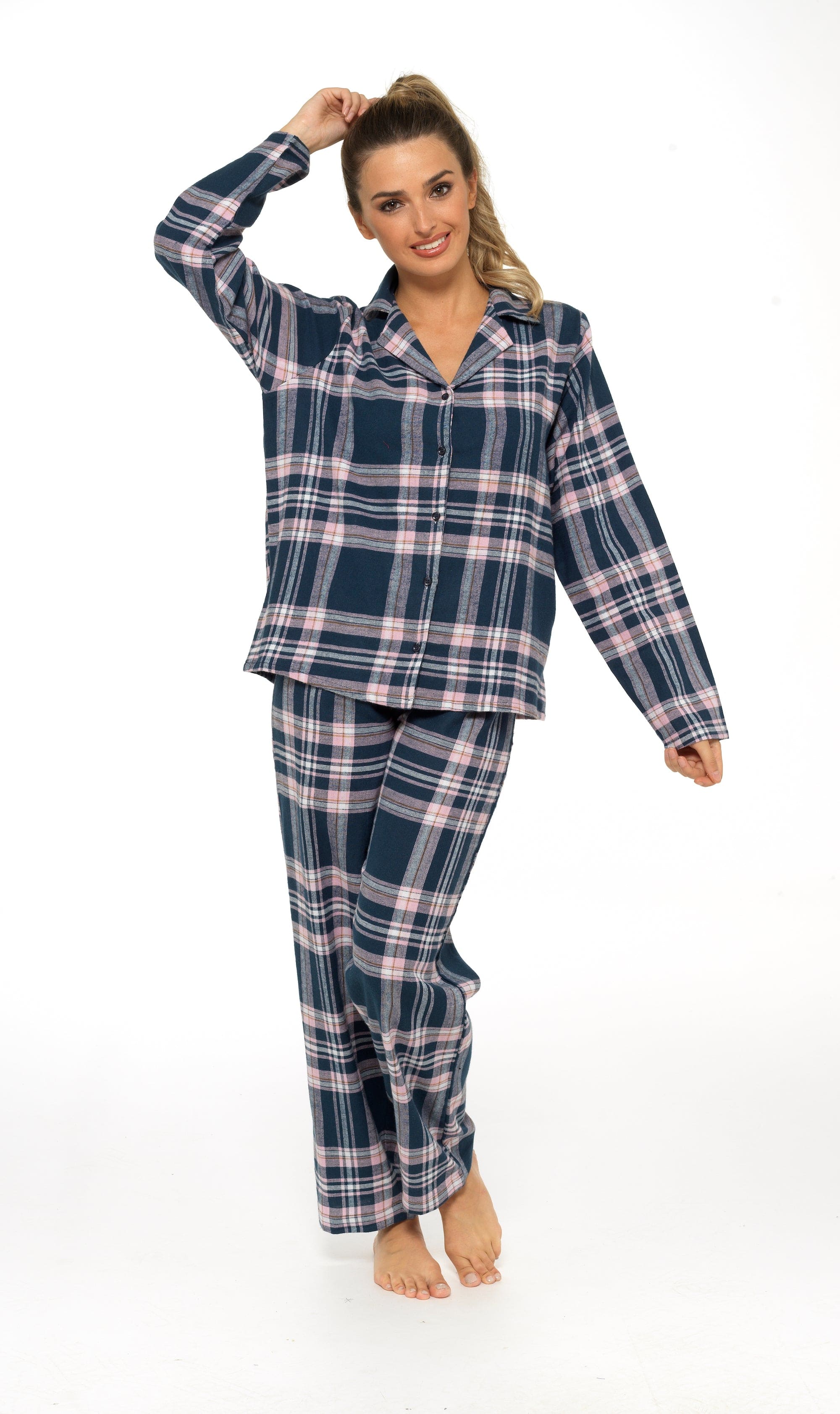 OLIVIA ROCCO Women's Flannelette Check Pyjama Set Soft Brushed Cotton Cosy Easy-Care Nightwear Set
