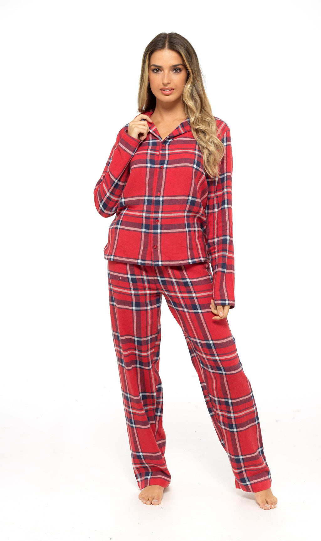 OLIVIA ROCCO Women's Flannelette Check Pyjama Set Soft Brushed Cotton Cosy Easy-Care Nightwear Set