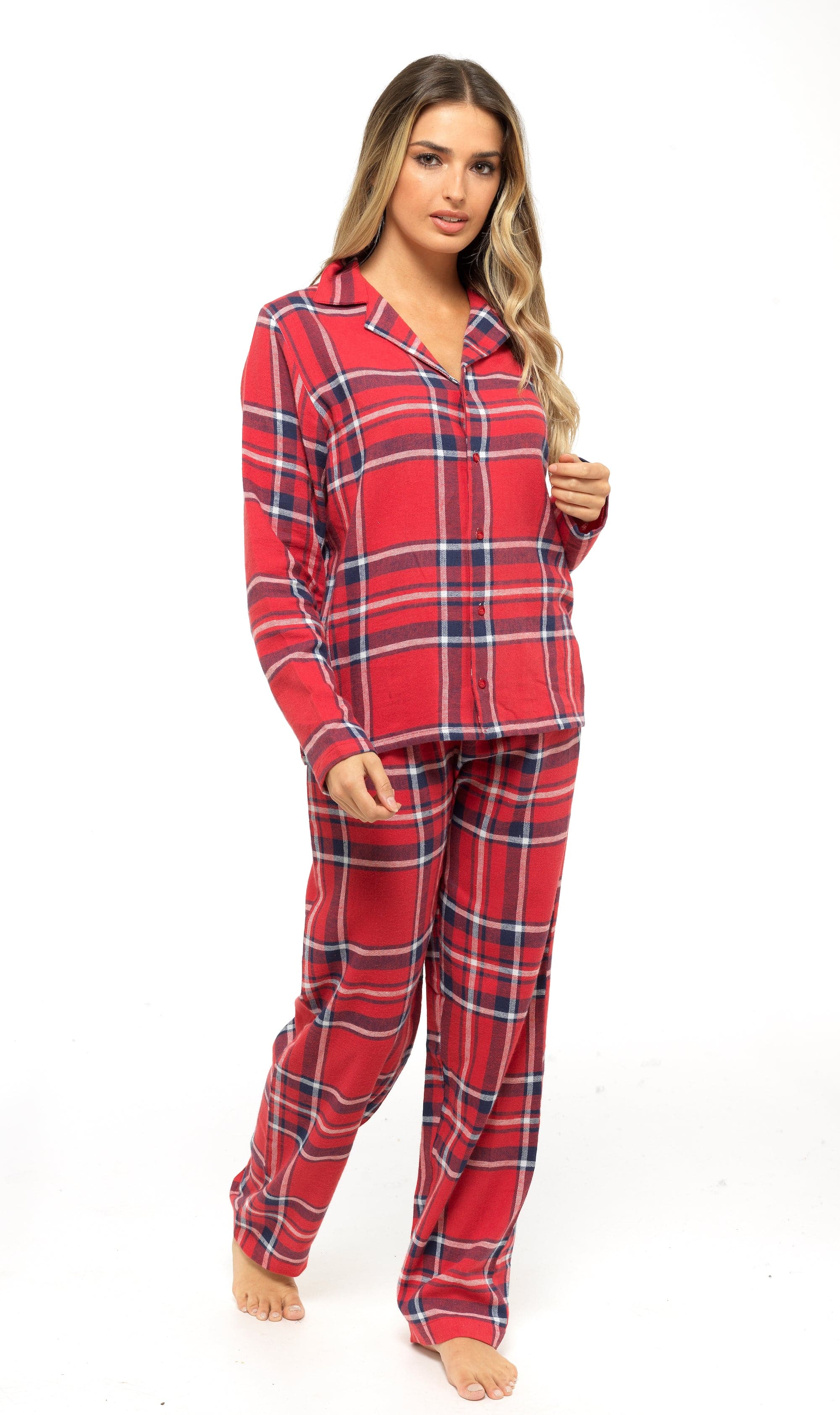 OLIVIA ROCCO Women's Flannelette Check Pyjama Set Soft Brushed Cotton Cosy Easy-Care Nightwear Set