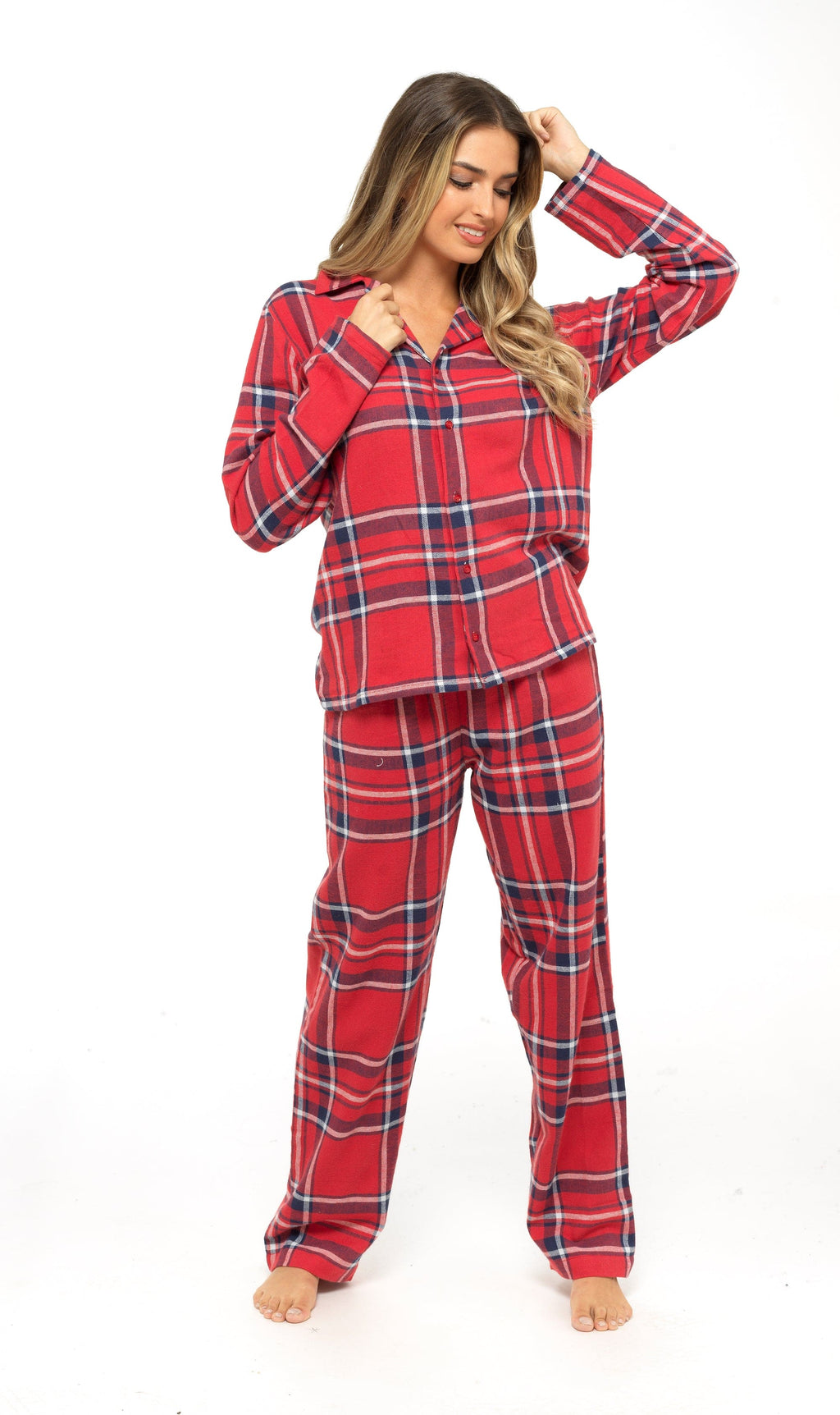 OLIVIA ROCCO Women's Flannelette Check Pyjama Set Soft Brushed Cotton Cosy Easy-Care Nightwear Set