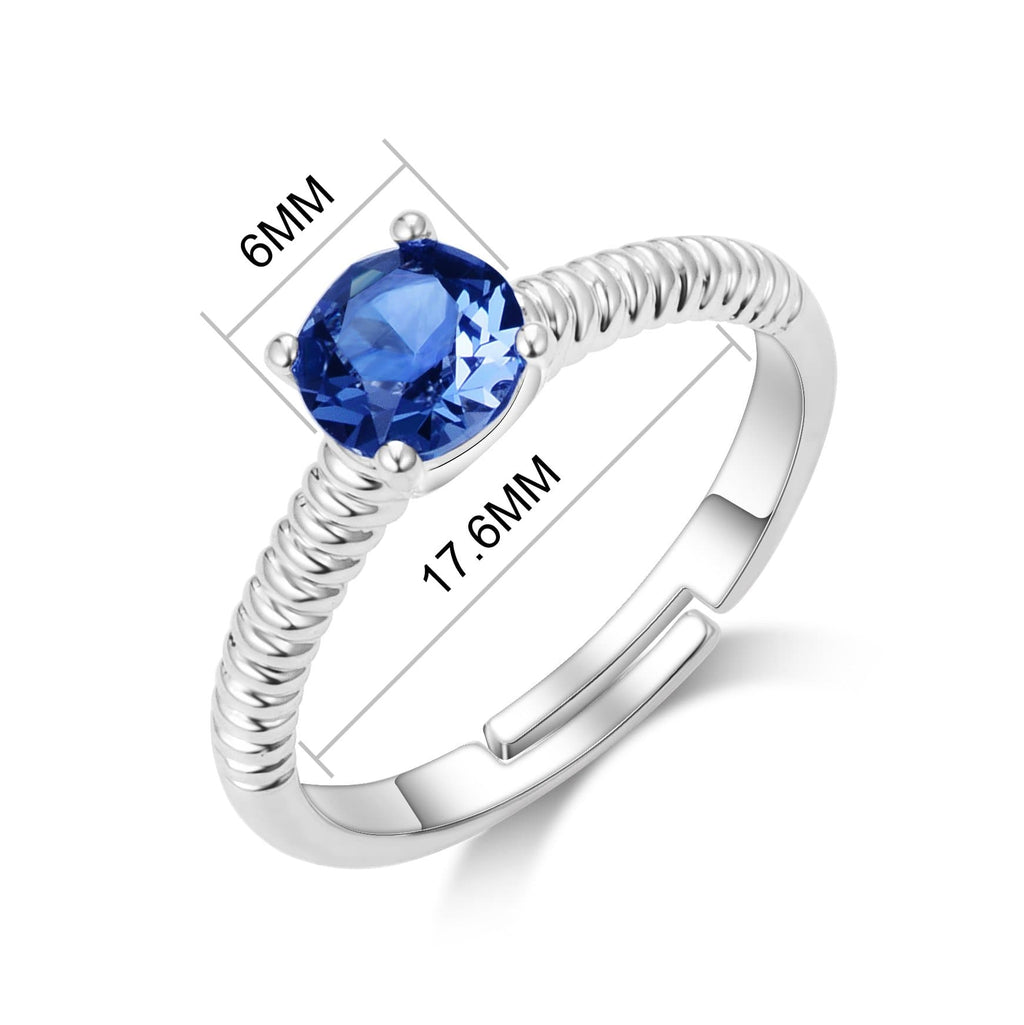 Dark Blue Adjustable Crystal Ring Created with Zircondia® Crystals