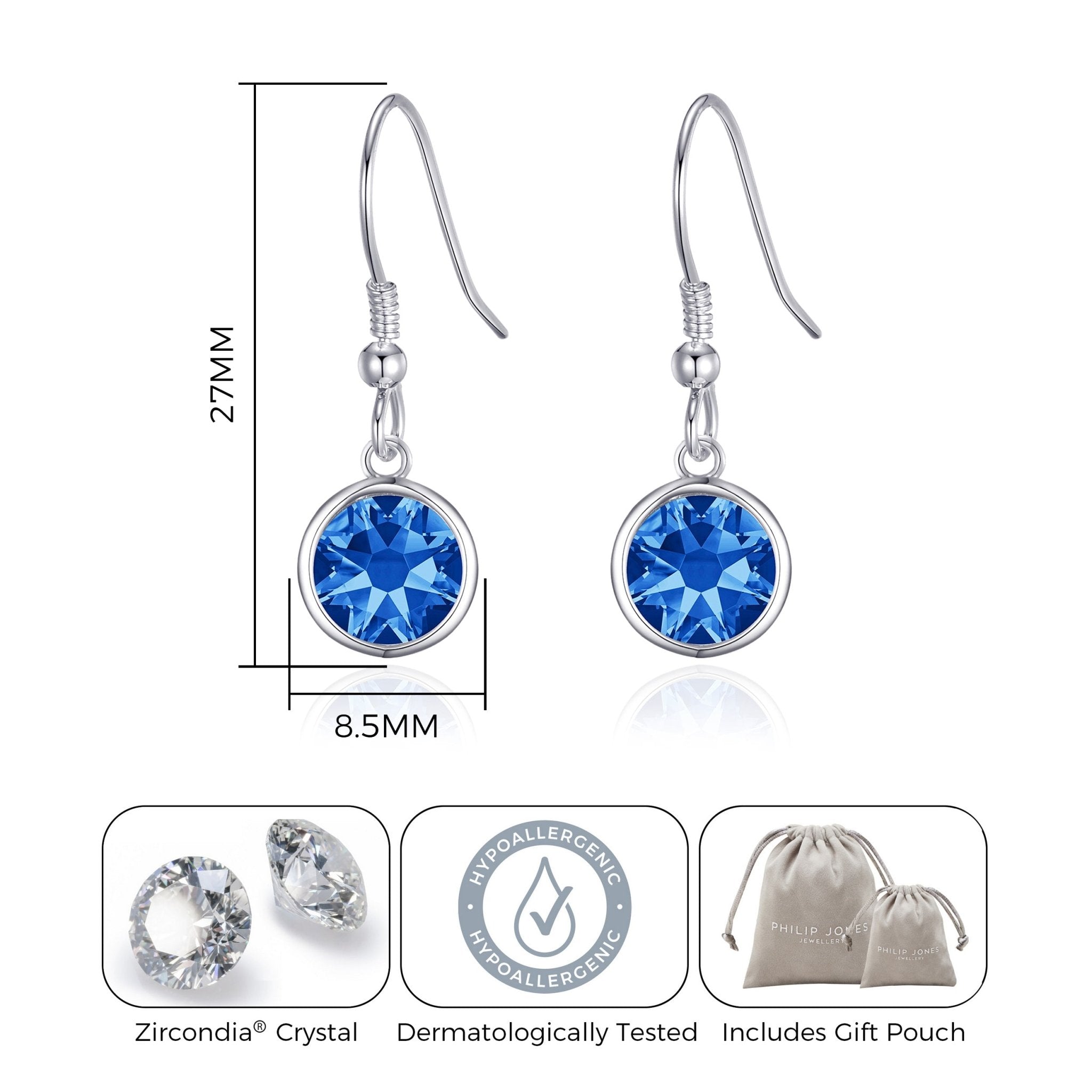Dark Blue Crystal Drop Earrings Created with Zircondia® Crystals
