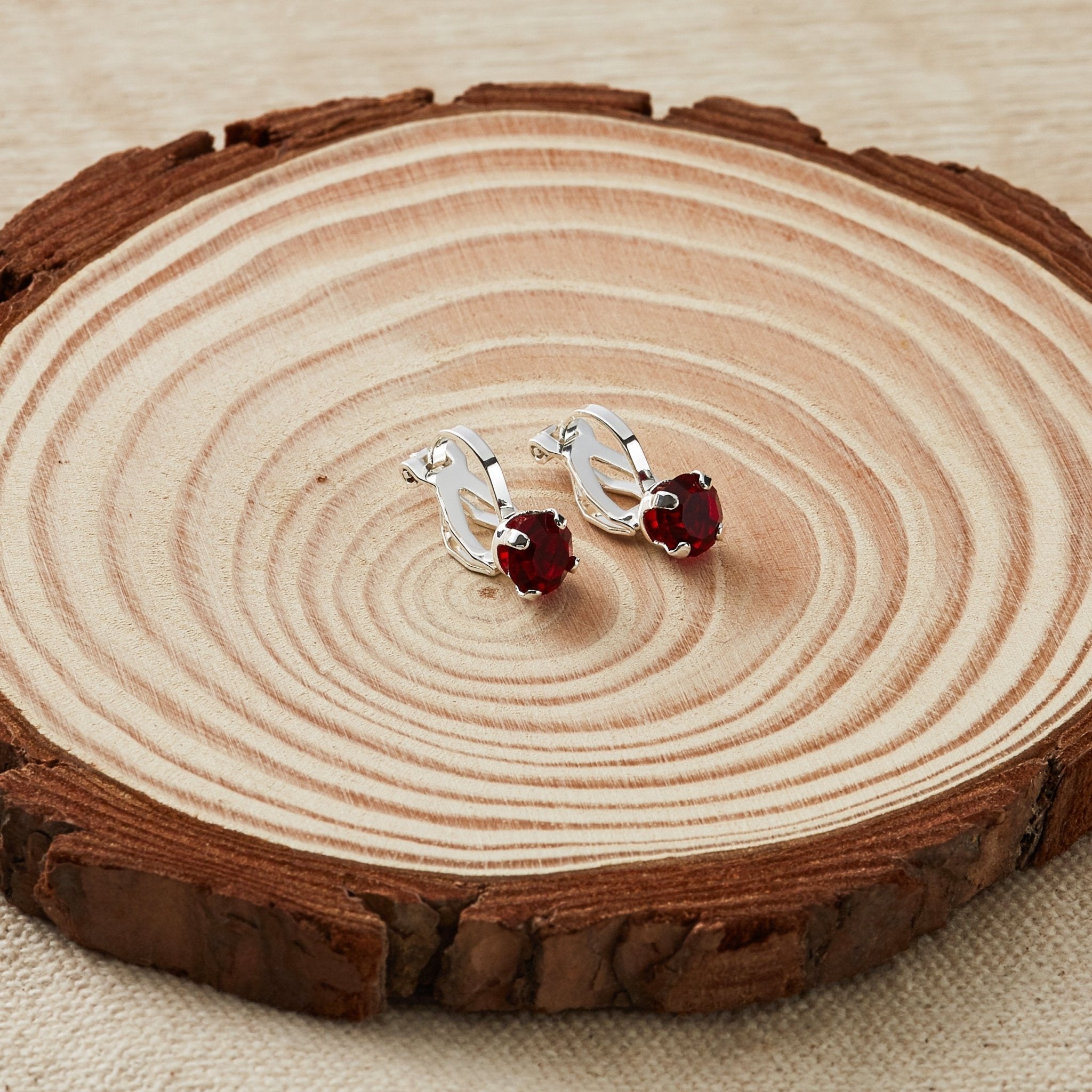 Dark Red Crystal Clip On Earrings Created with Zircondia® Crystals