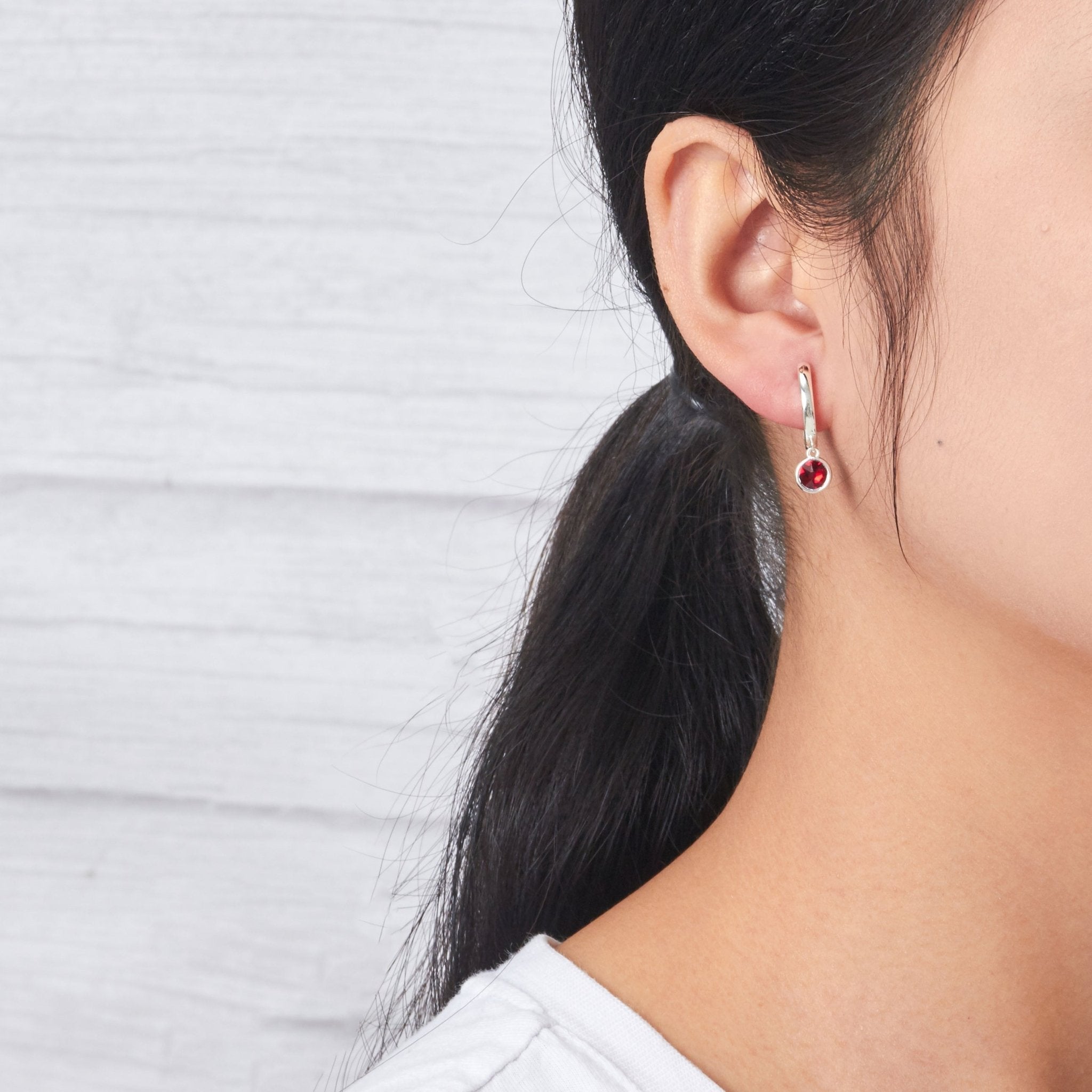 Dark Red Crystal Hoop Earrings Created with Zircondia® Crystals
