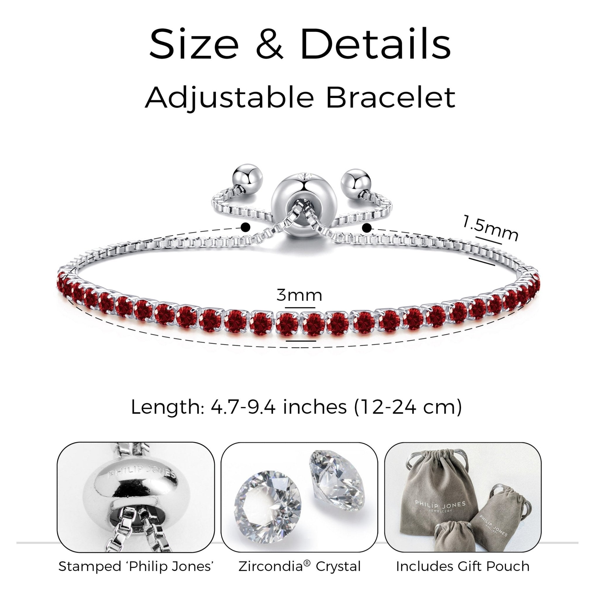 Dark Red Tennis Friendship Slider Bracelet Created with Zircondia® Crystals