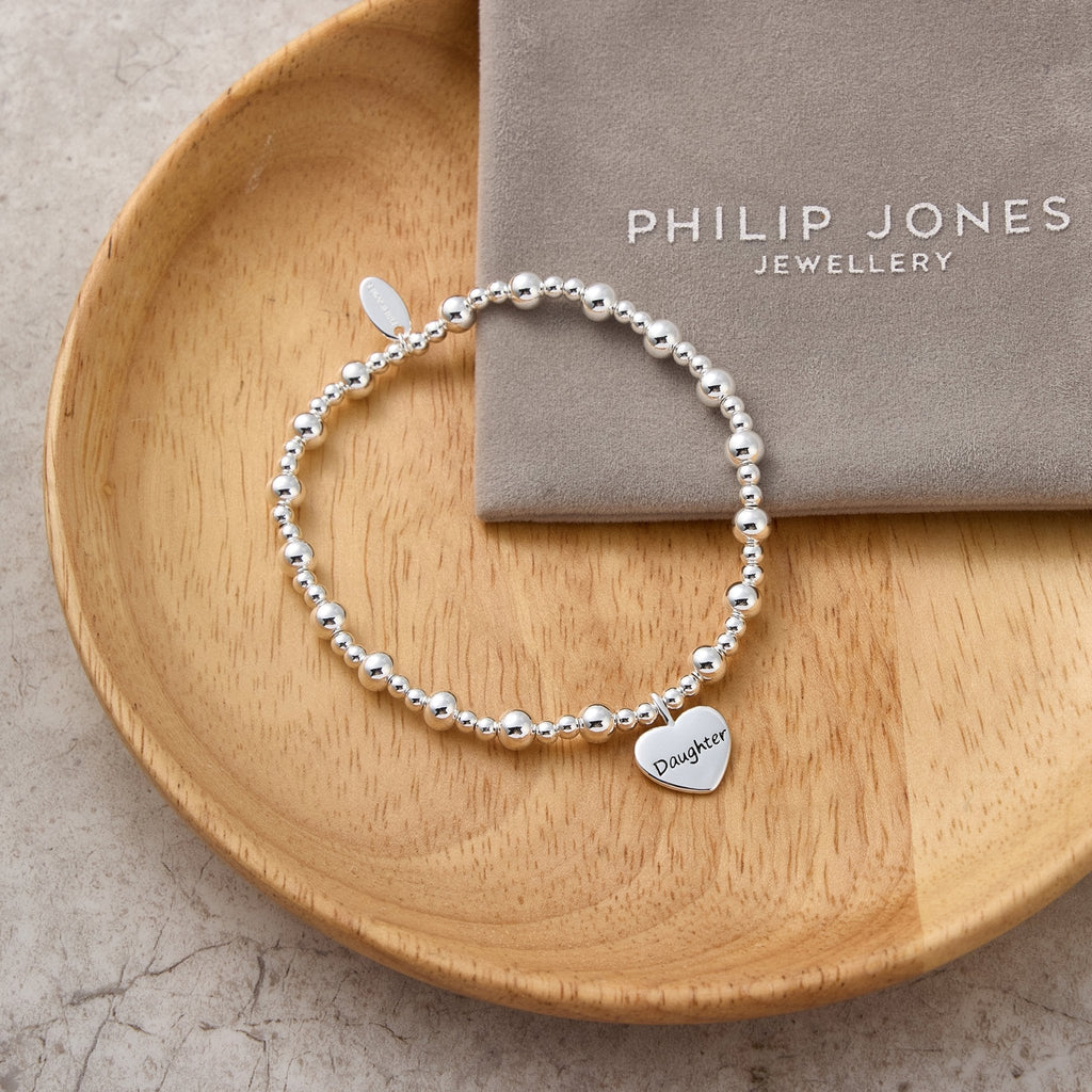 Daughter Heart Charm Beaded Stretch Bracelet
