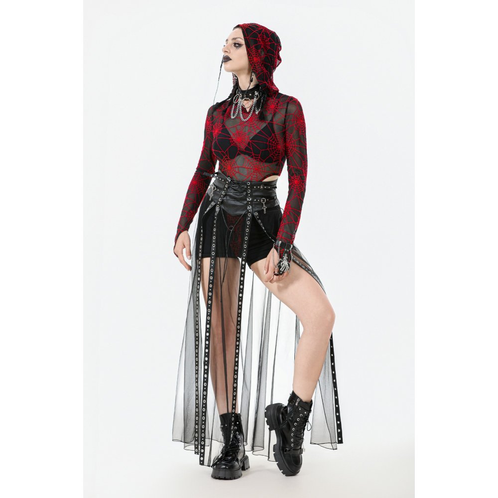 Dark in Love Gothic Sheer Mesh Maxi Skirt with PU Waist Corset - Size UK 8 Left Only!