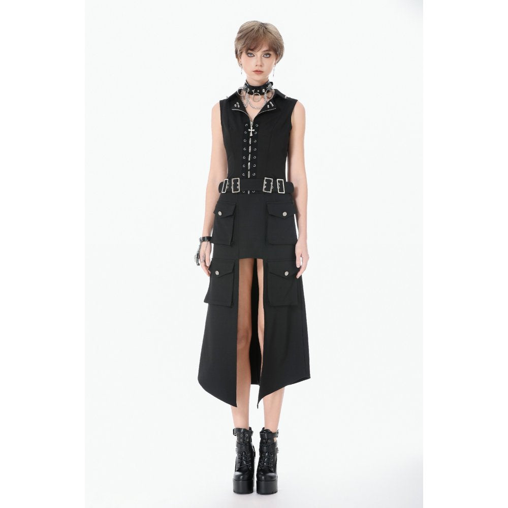 Dark in Love Punk Studded Lace-Up Vest - Alternative Top in Black