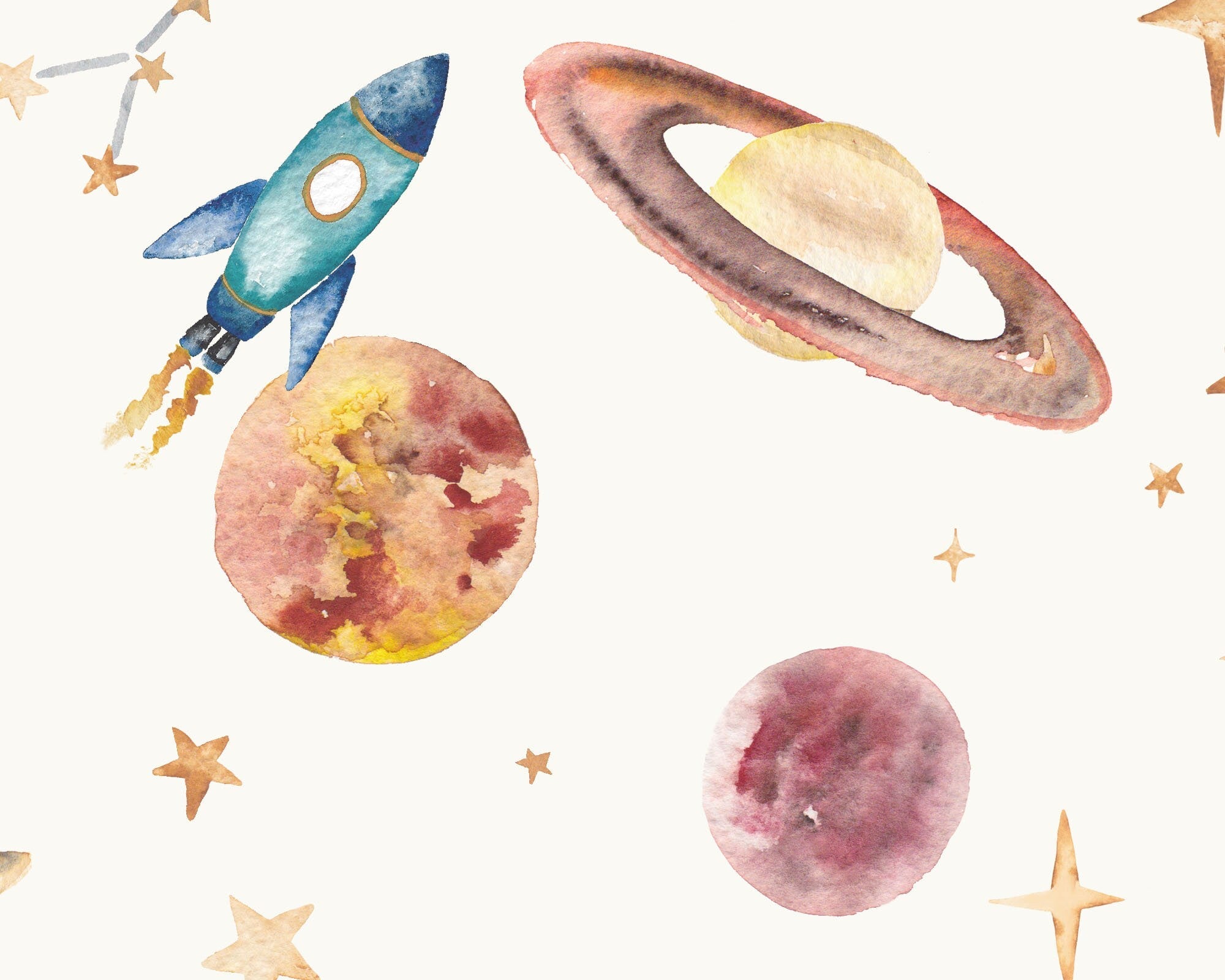 Planets Fabric – Watercolour Solar System Print | Cotton Curtain & Cushion Fabric