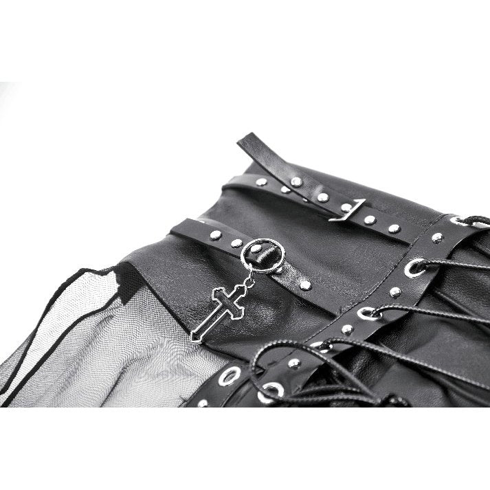 Dark in Love Gothic Sheer Mesh Maxi Skirt with PU Waist Corset - Size UK 8 Left Only!