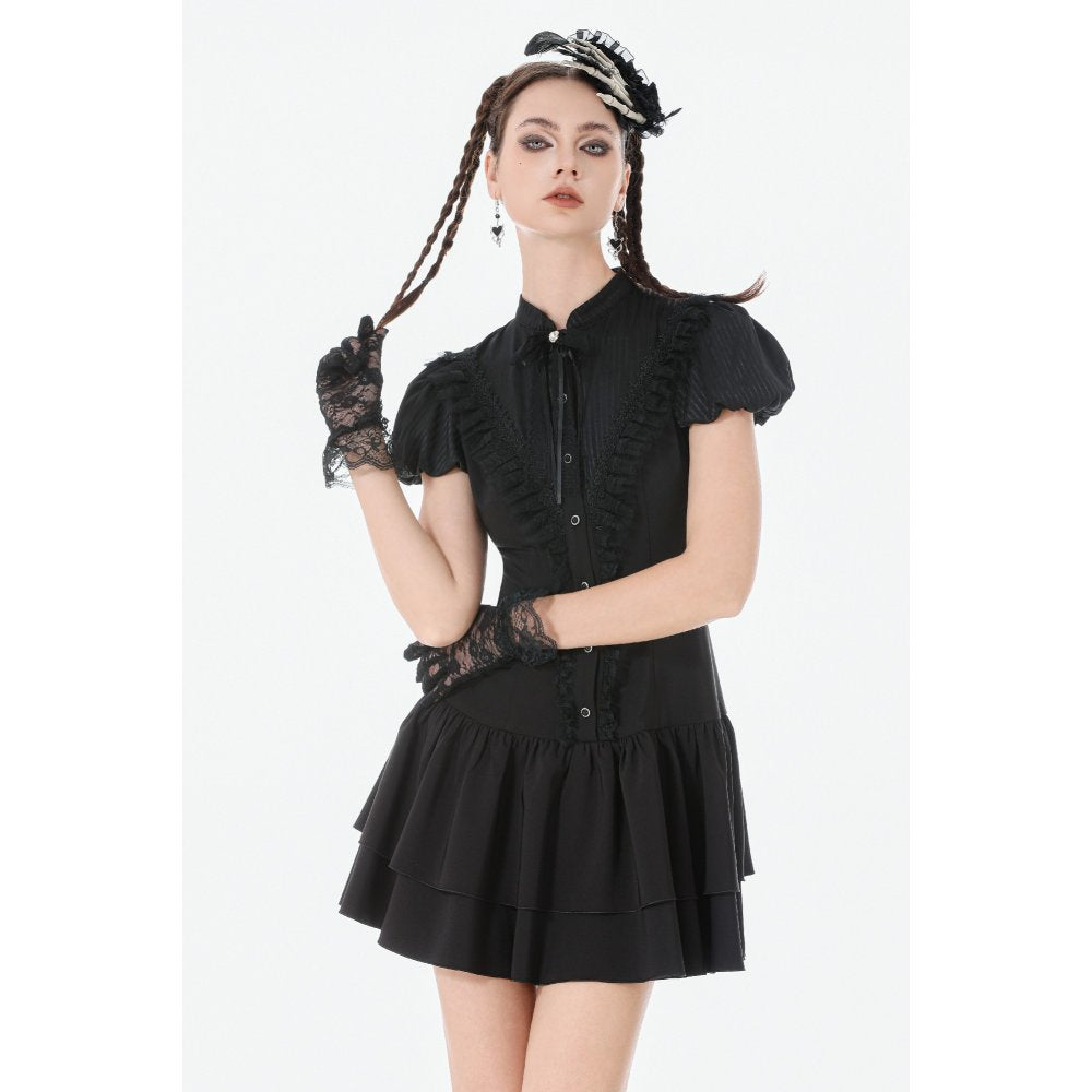 Dark in Love Lolita Bow-Trim Lace Dress