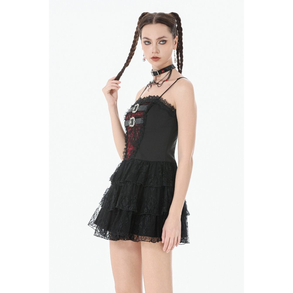 Dark in Love Crimson Shadow Layered Lace Cake Dress