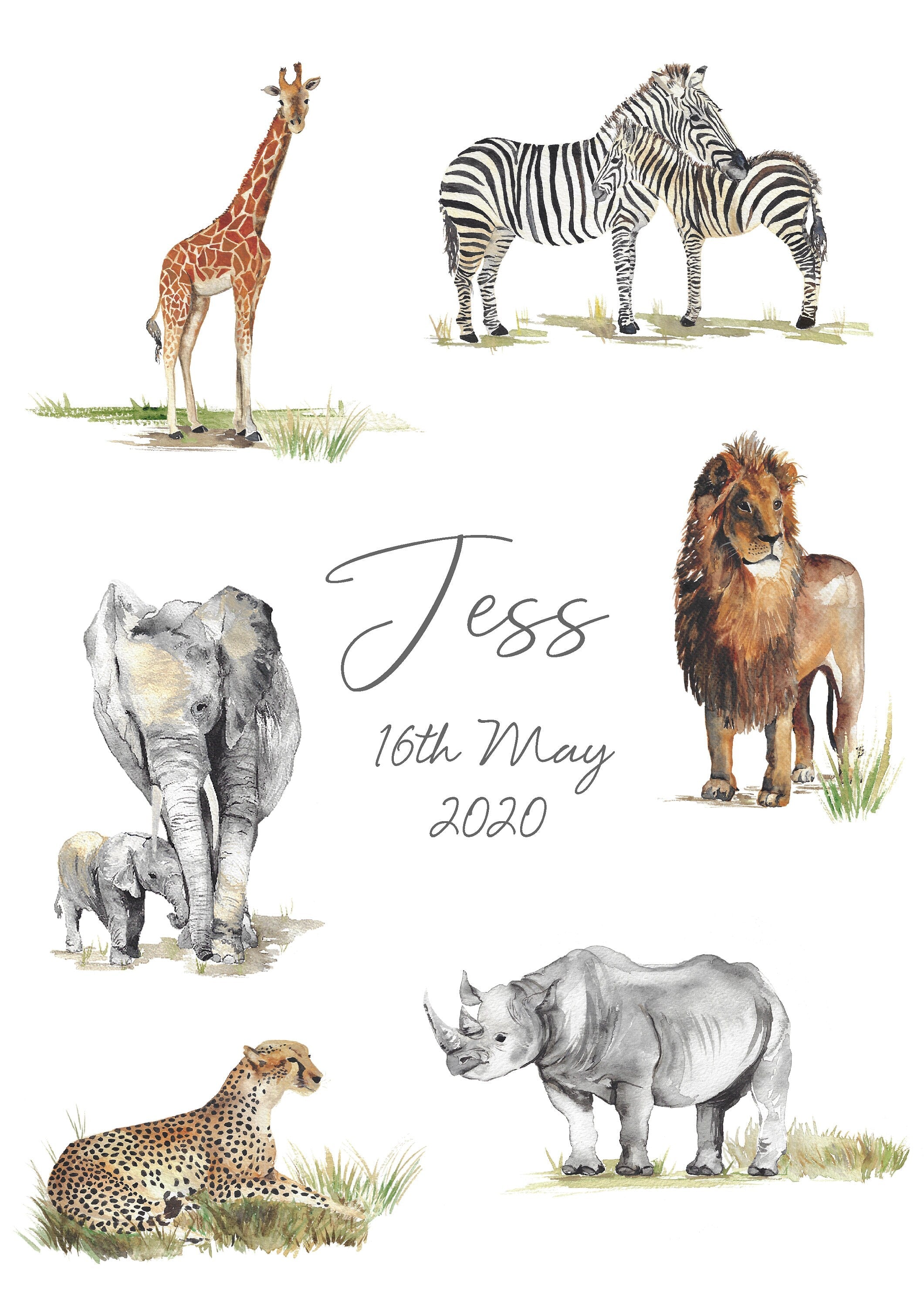 Personalised Safari Animals Nursery Name Print
