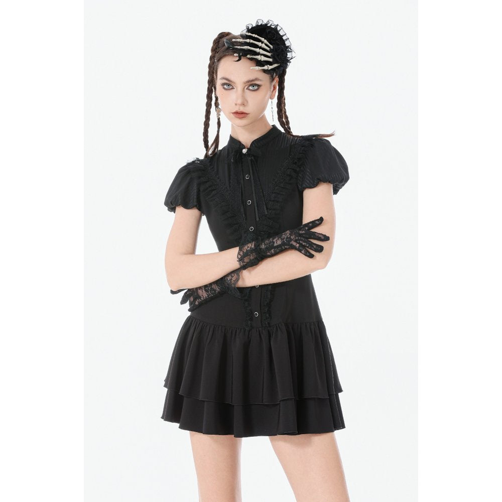 Dark in Love Lolita Bow-Trim Lace Dress