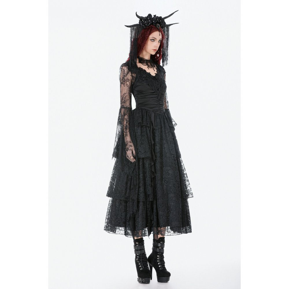 Dark In Love Gothic Deep-V Lace Bell Sleeve Cape
