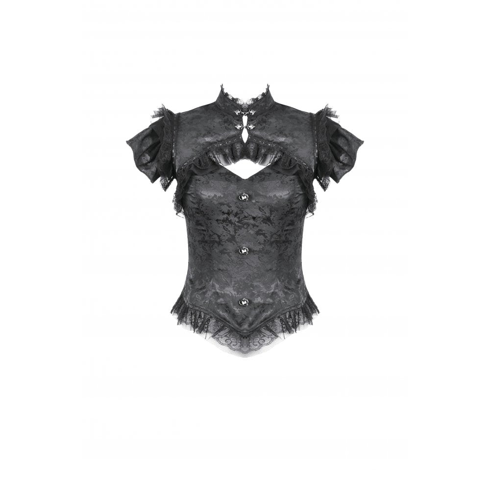 Dark in Love Seraphine Lace Shoulder Goth Top