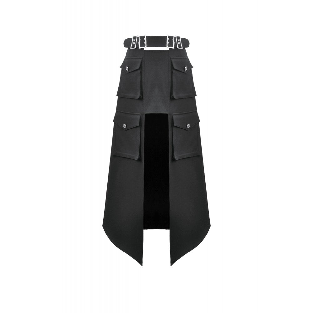 Dark in Love Punk Layered Pocket Cutout Belted Long Skirt