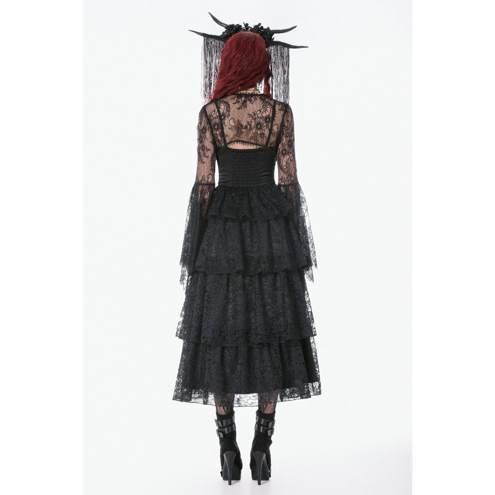 Dark In Love Gothic Deep-V Lace Bell Sleeve Cape