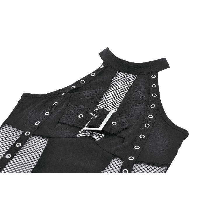 Dark in Love Gothic Mesh Panel Buckle Top