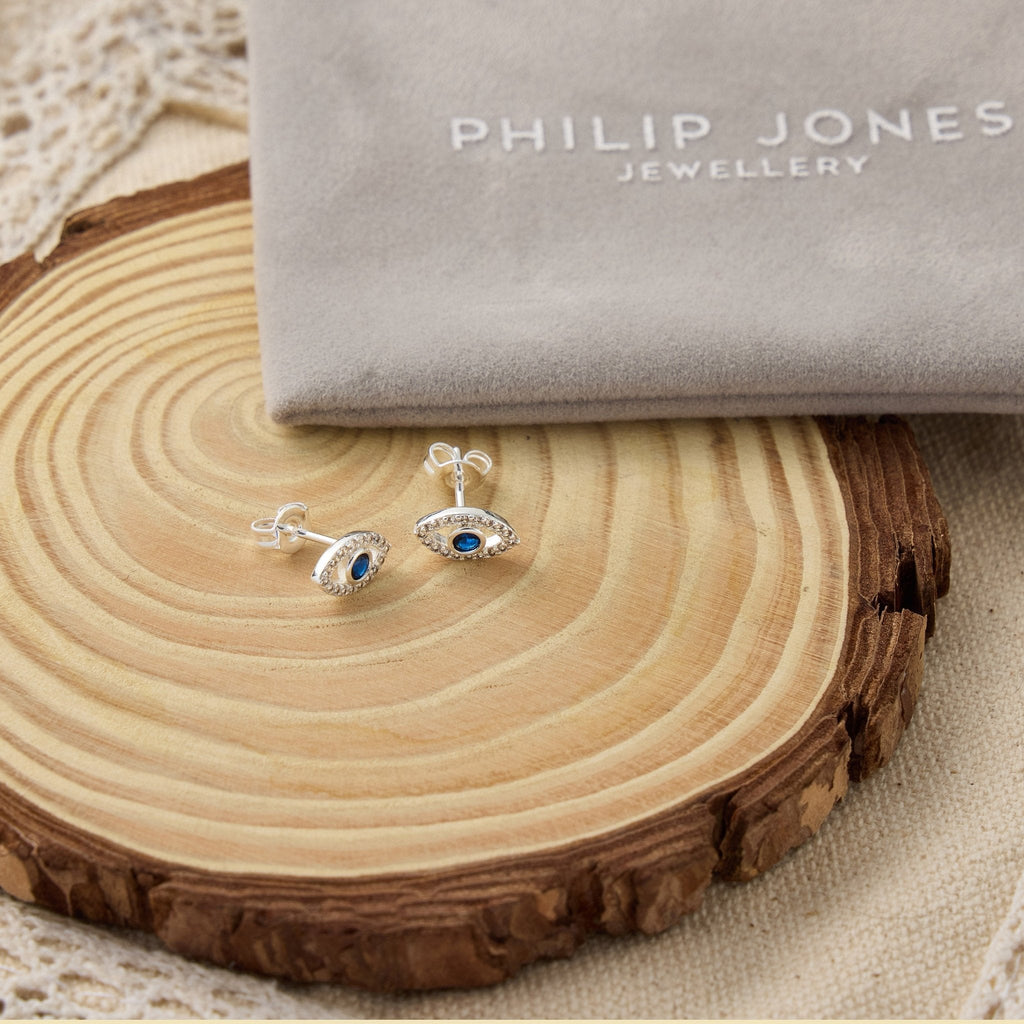 Evil Eye Earrings Created with Zircondia® Crystals