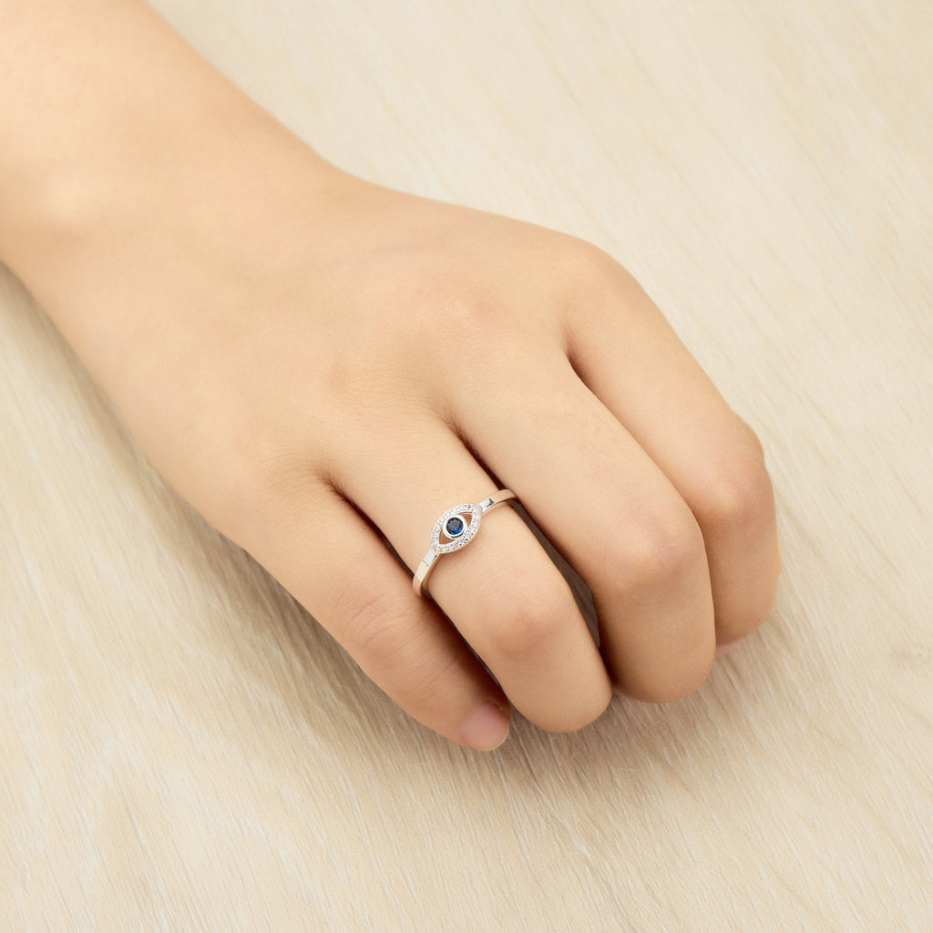 Adjustable Evil Eye Ring Created with Zircondia® Crystals