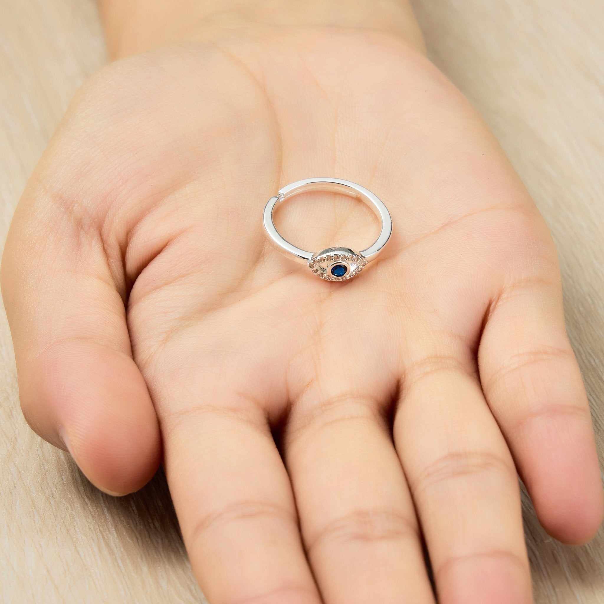 Adjustable Evil Eye Ring Created with Zircondia® Crystals