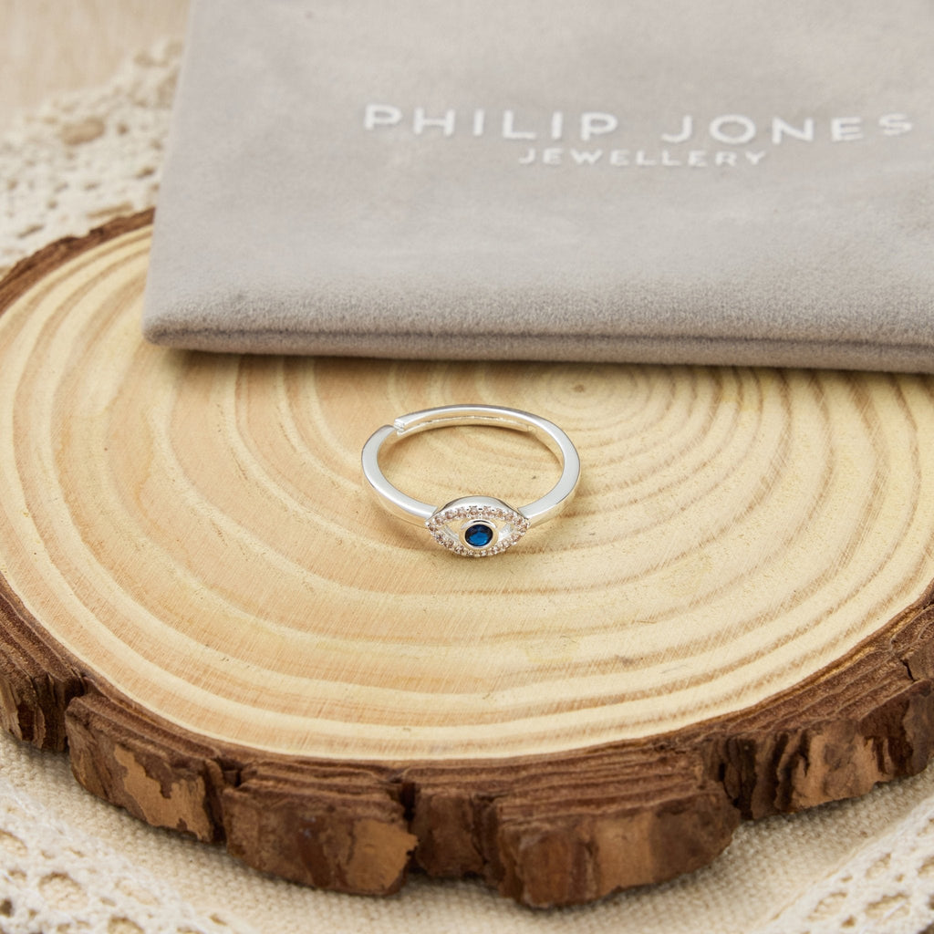 Adjustable Evil Eye Ring Created with Zircondia® Crystals