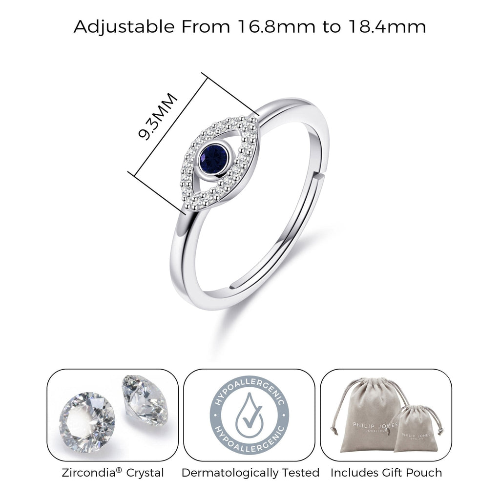 Adjustable Evil Eye Ring Created with Zircondia® Crystals