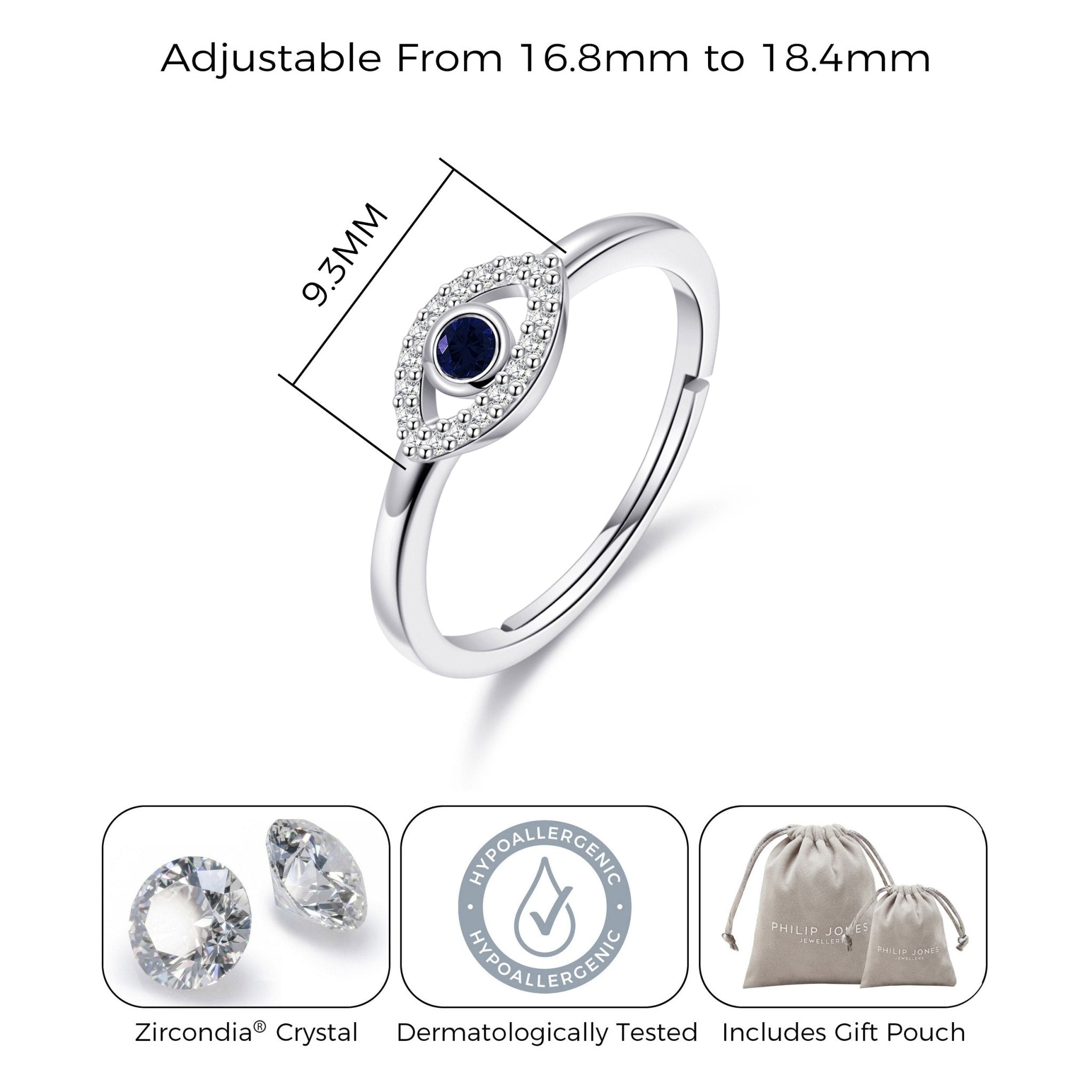 Adjustable Evil Eye Ring Created with Zircondia® Crystals