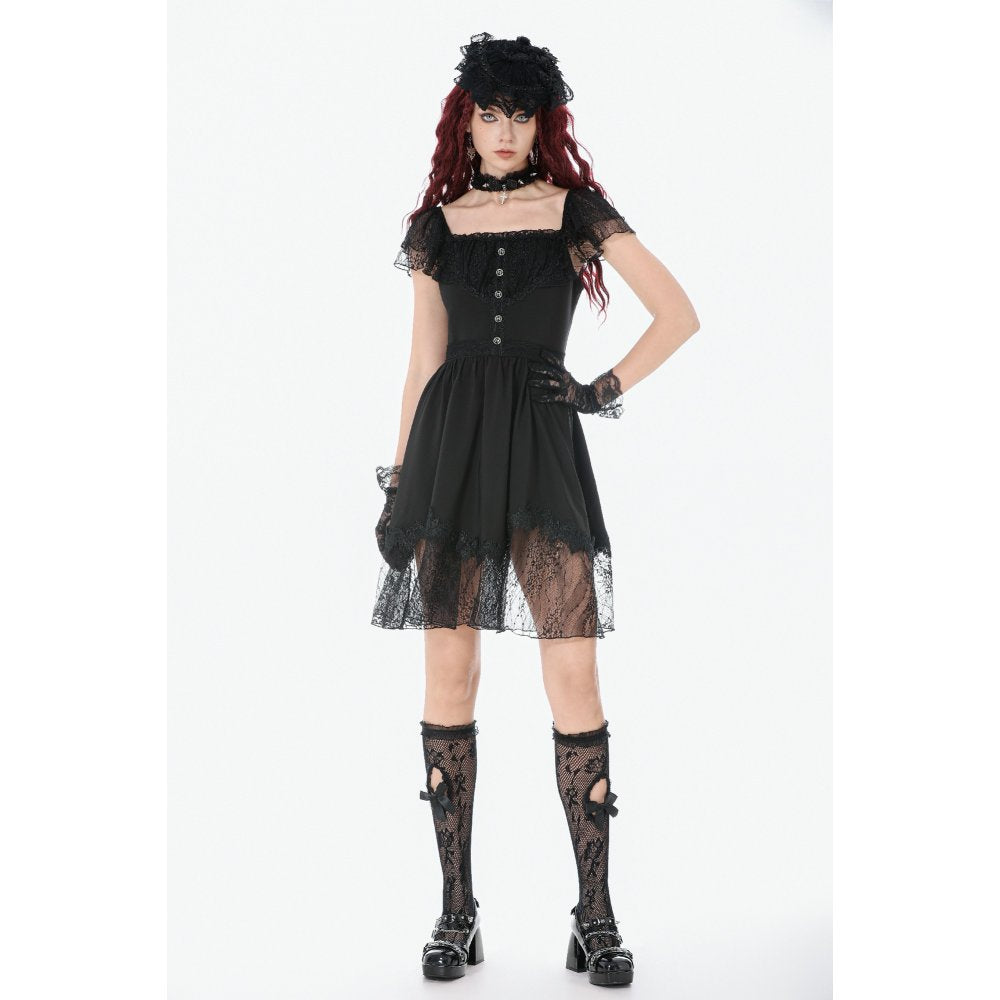 Dark in Love Black Gothic Sweet Bow Lace Lolita Dress